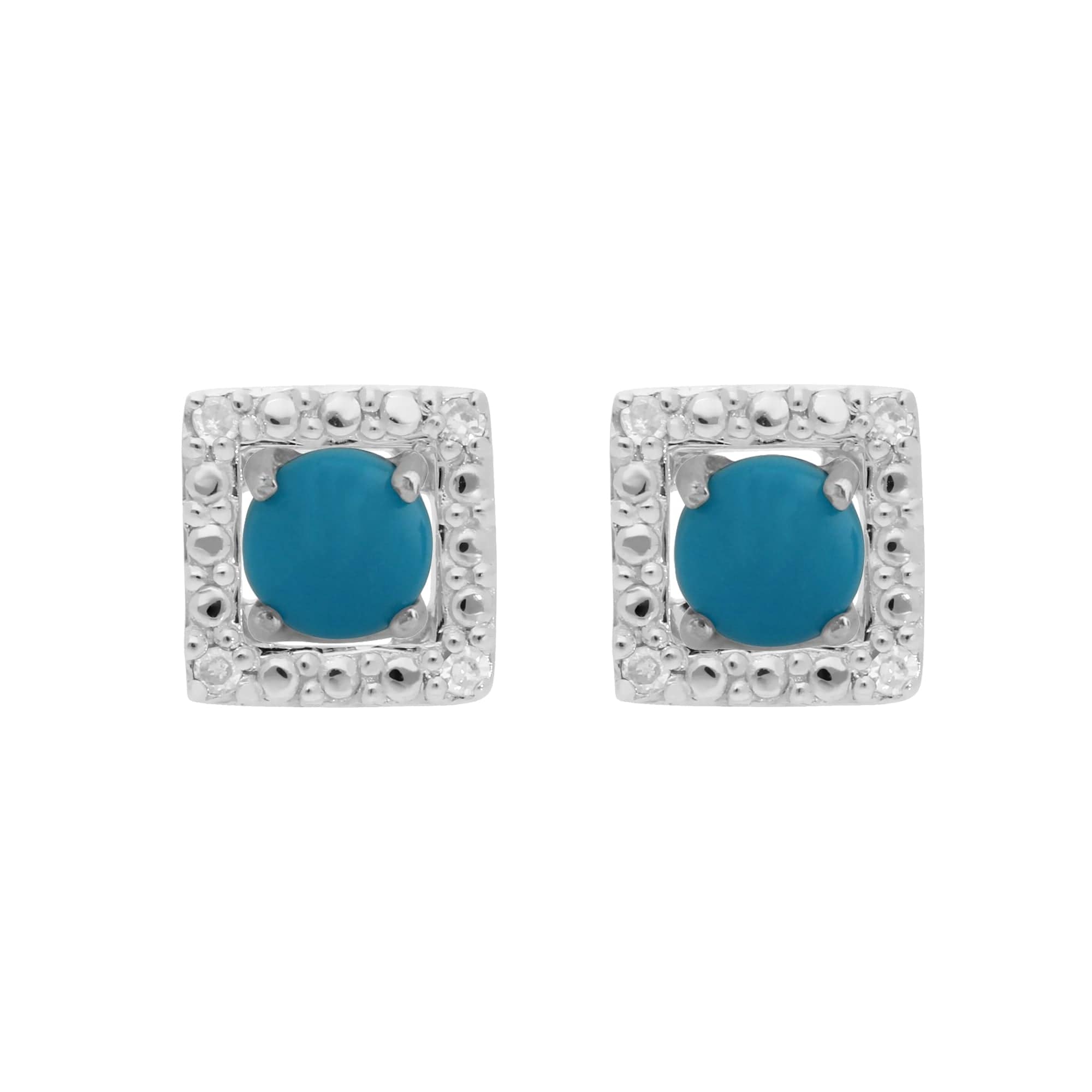 162E0071219-162E0245019 Classic Round Turquoise Stud Earrings with Detachable Diamond Square Ear Jacket in 9ct White Gold 1
