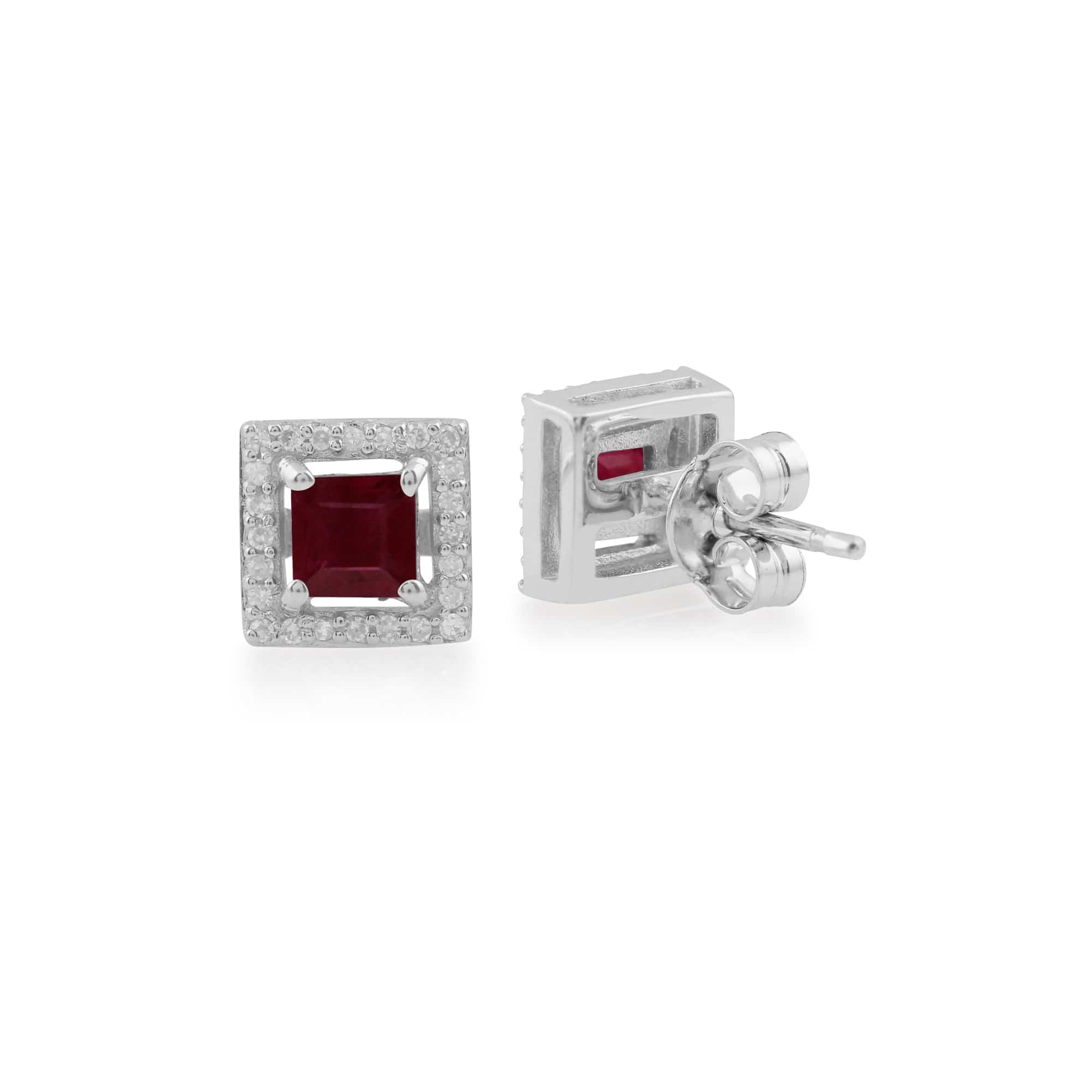 White Gold Ruby & Diamond Stud Earrings Image 2
