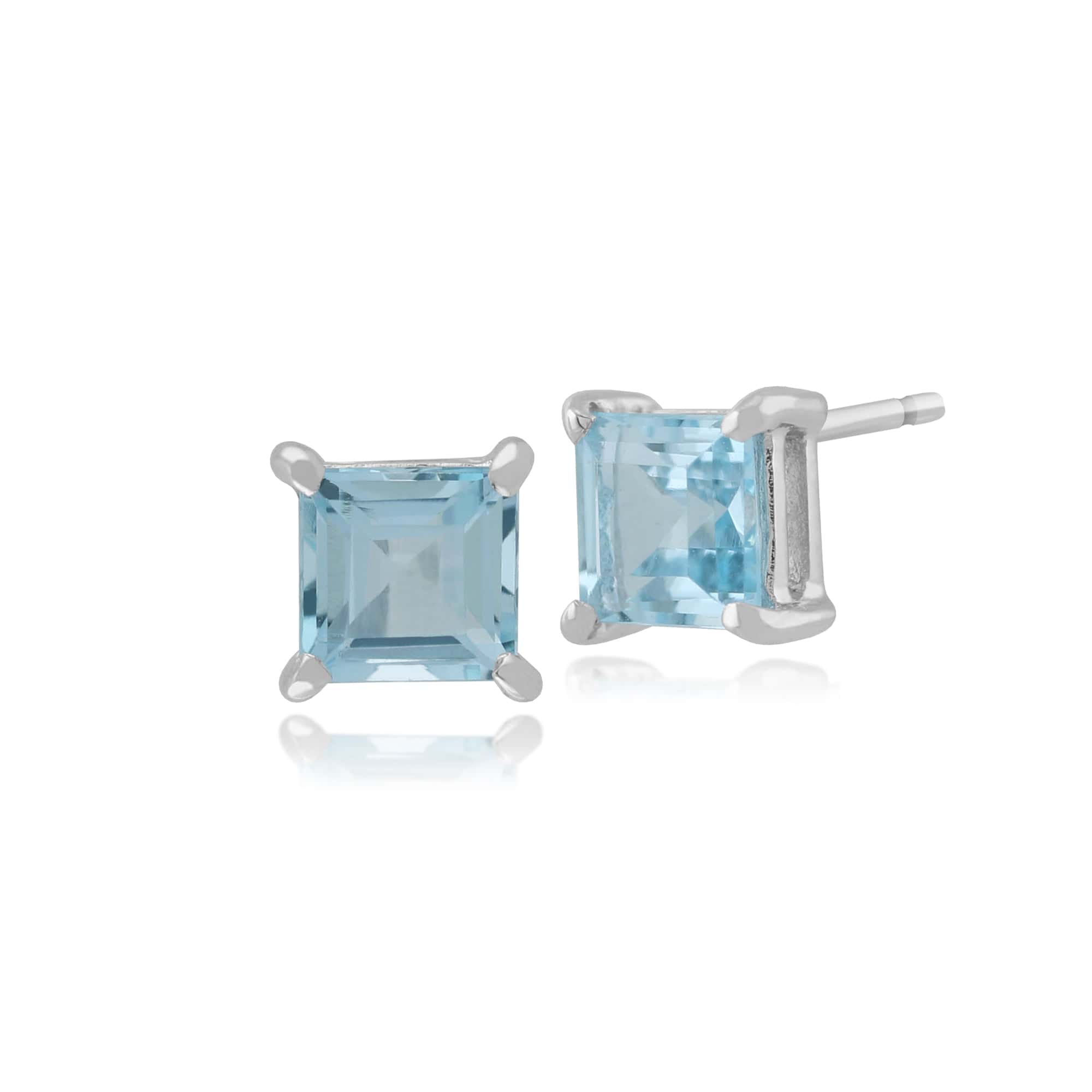 Gemondo 9ct White Gold 0.72ct Blue Topaz Single Stone Square Stud Earrings 4x4mm Image