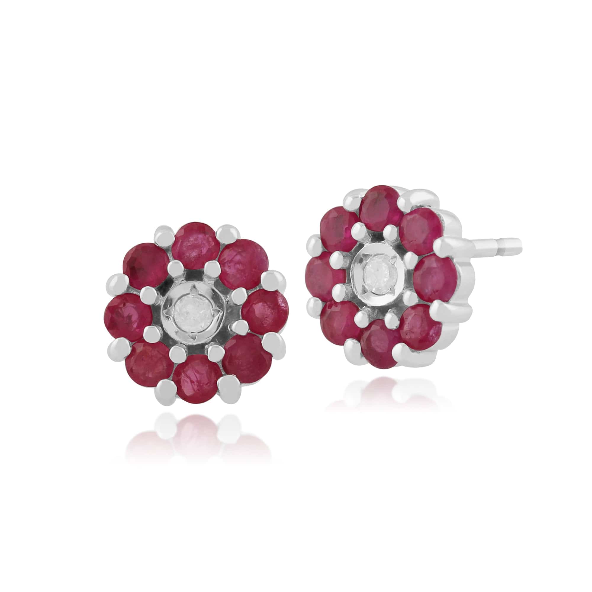 Gemondo 9ct White Gold 0.67ct Ruby & Diamond Floral Stud Earrings Image