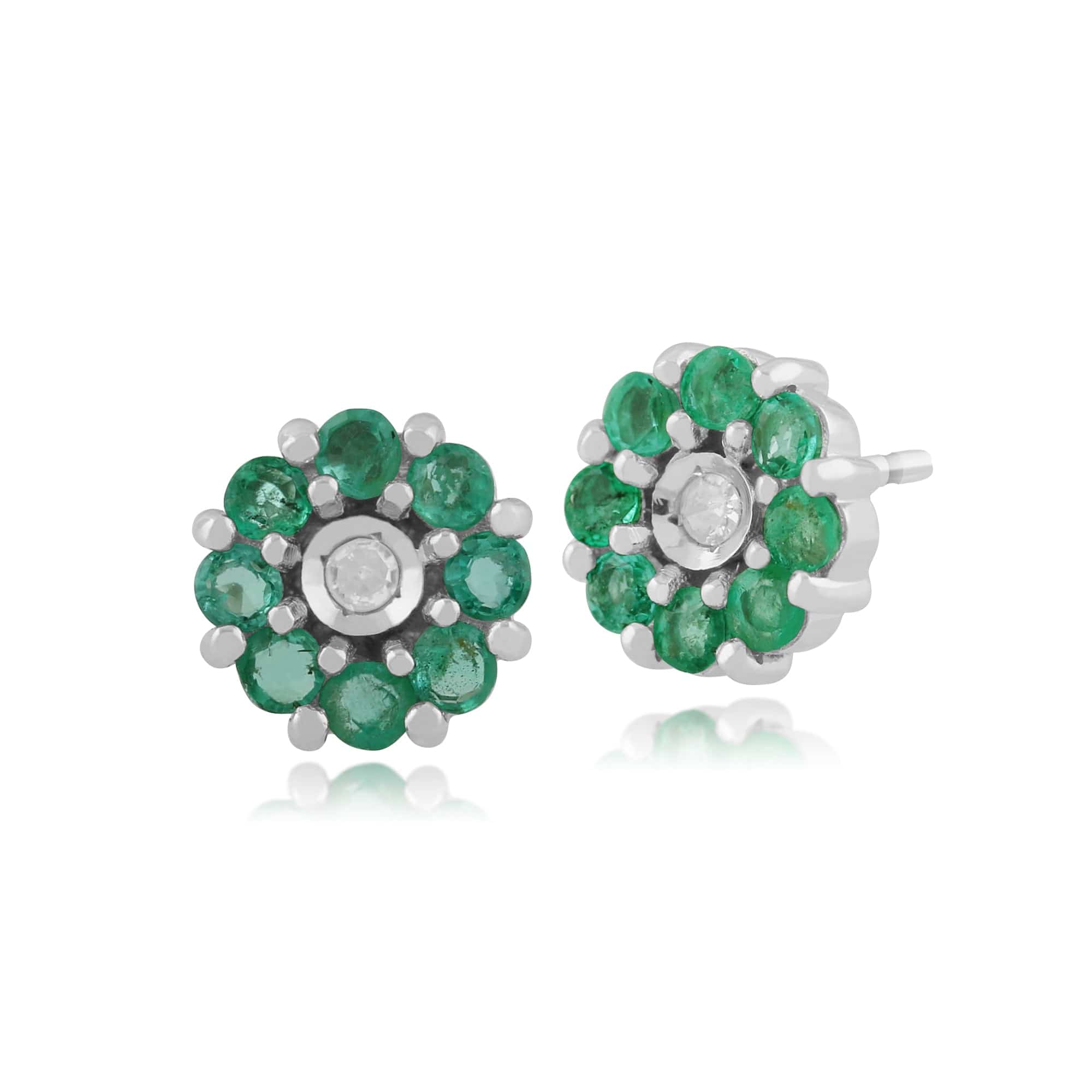 Gemondo 9ct White Gold 0.49ct Emerald & Diamond Floral Stud Earrings Image