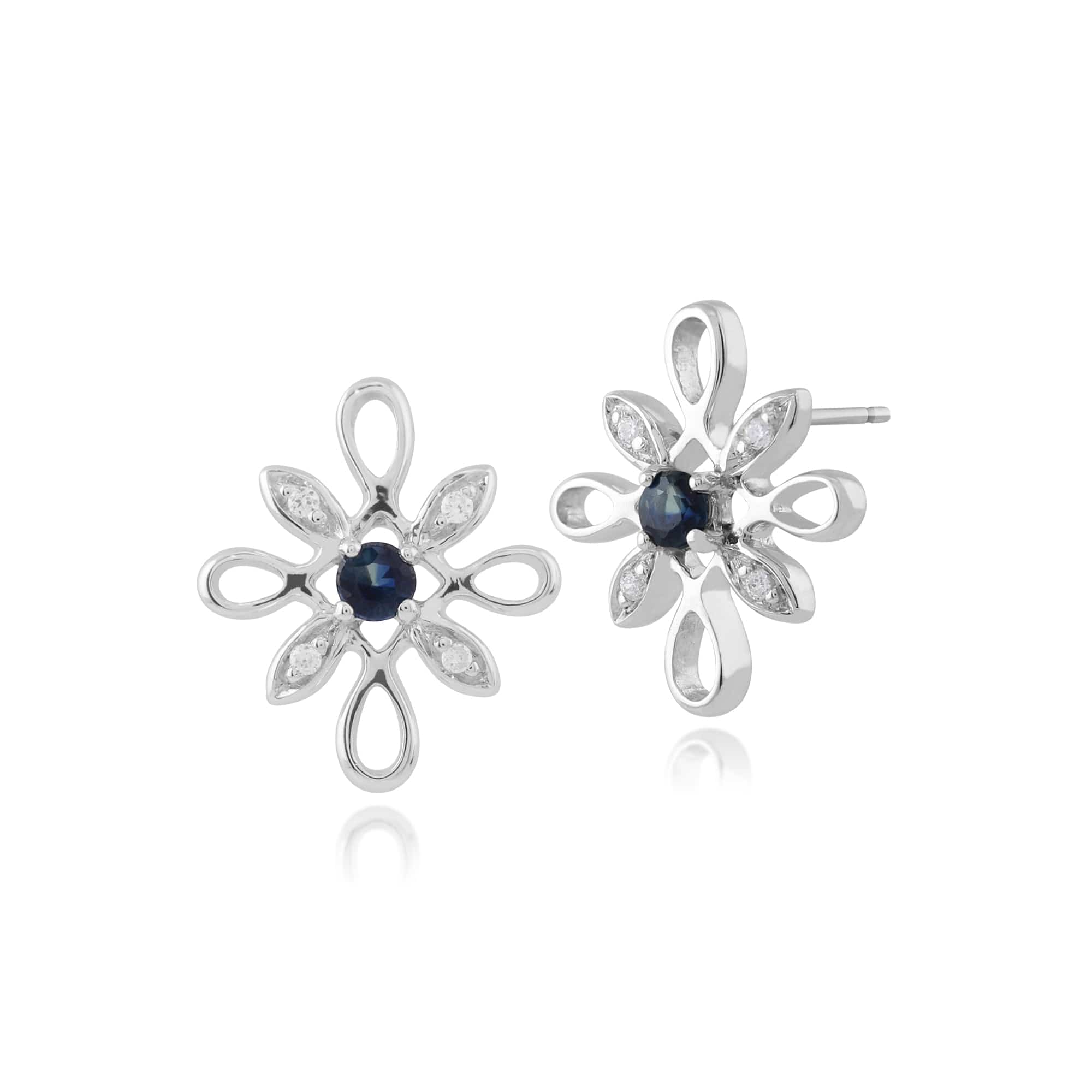 Gemondo 9ct White Gold 0.12ct Sapphire & Diamond Star Shaped Stud Earrings Image