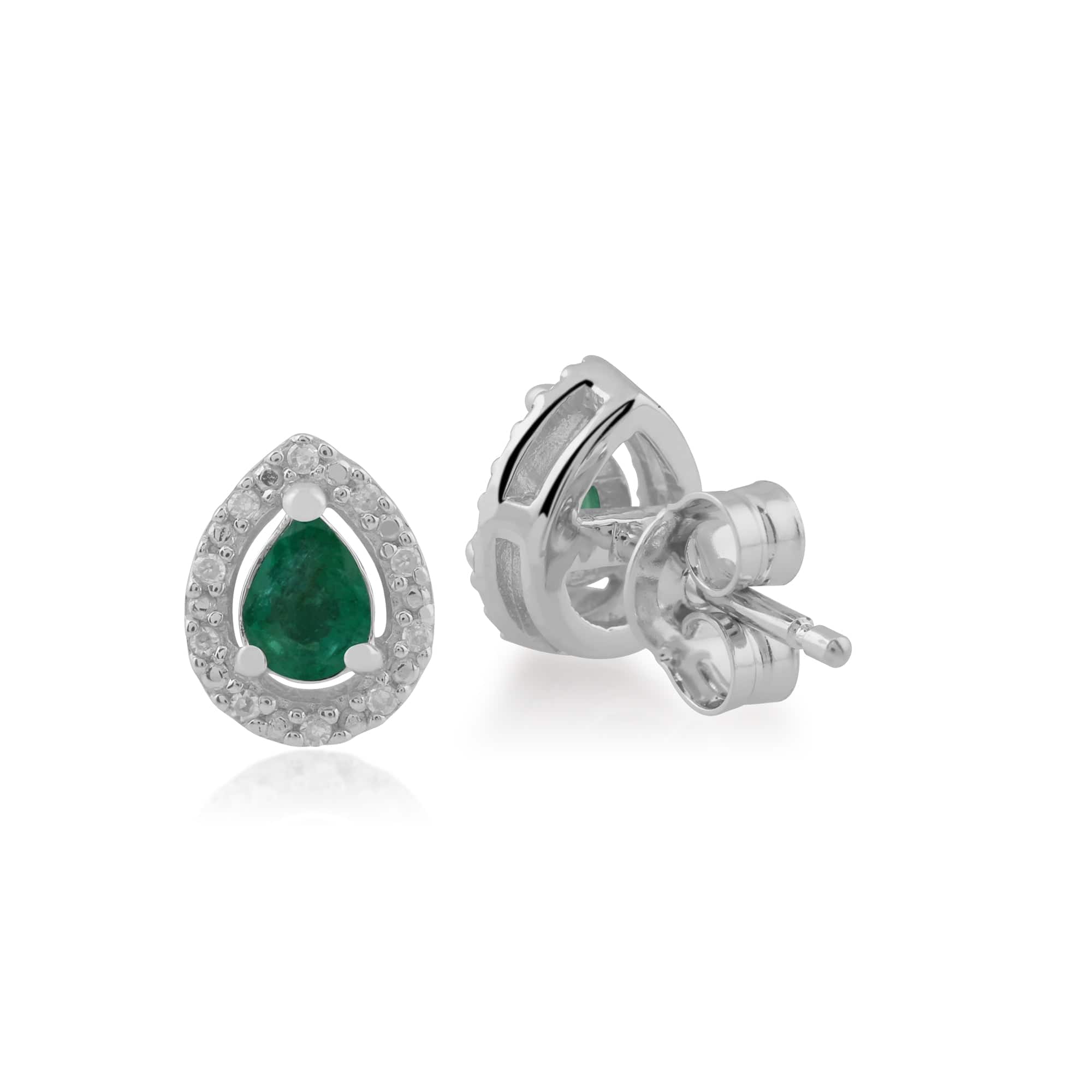 162E0201039 Classic Pear Emerald & Diamond Halo Stud Earrings in 9ct White Gold 2