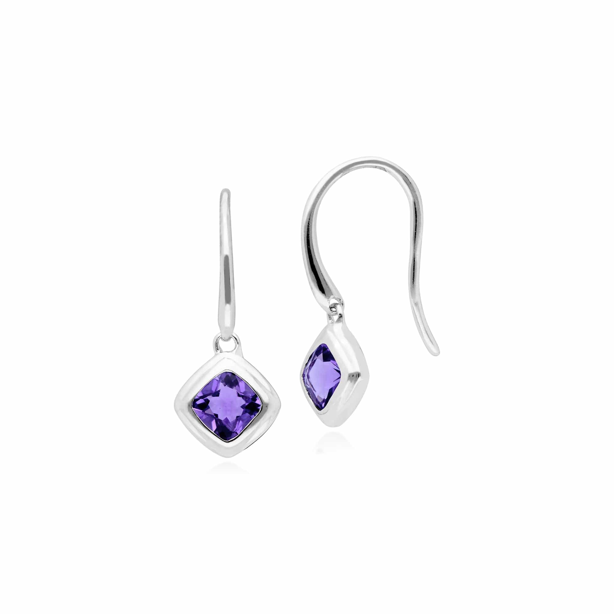 Classic Cushion Amethyst Bezel Set Drop Earrings in 9ct White Gold - Gemondo