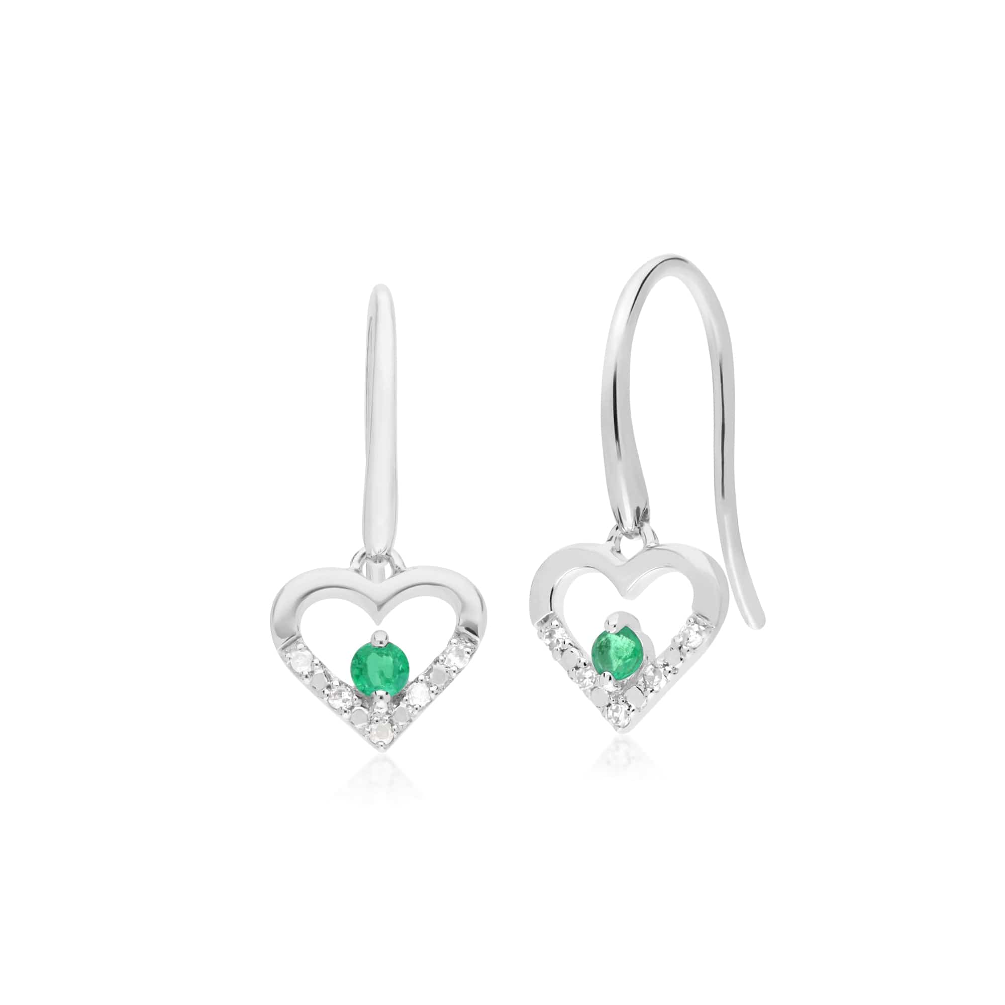 Classic Emerald & Diamond Heart Drop Earrings & Pendant Set Image 2