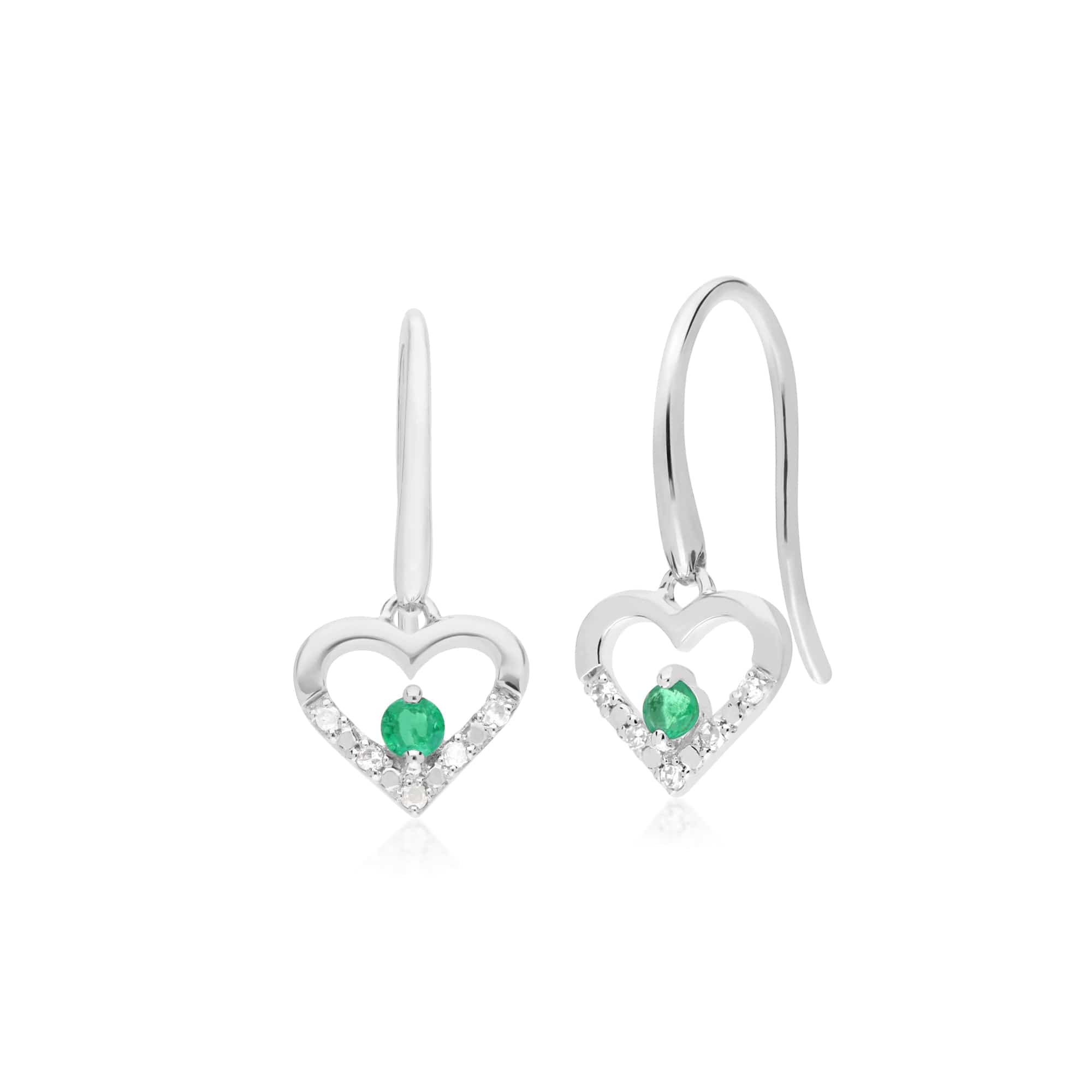 Classic Emerald & Diamond Heart Drop Earrings & Pendant Set Image 2