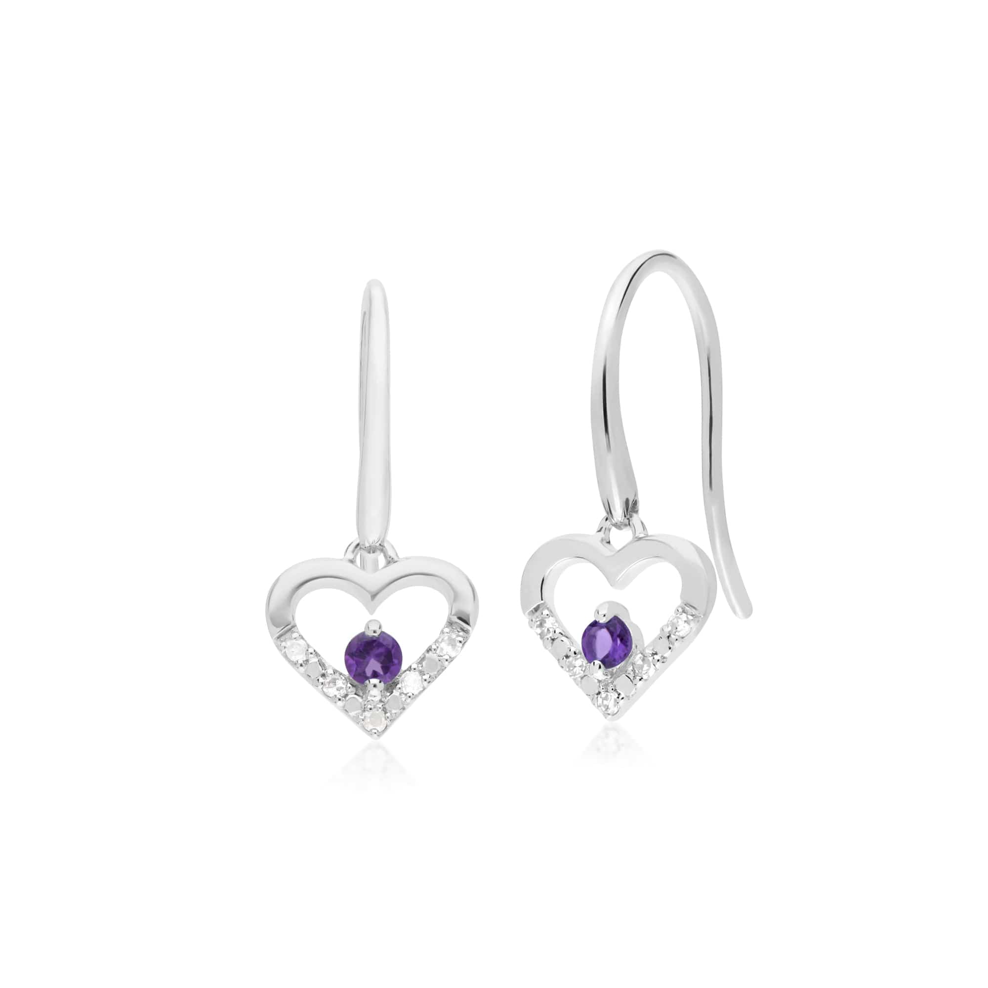 Classic Amethyst & Diamond Heart Drop Earrings & Pendant Set Image 2