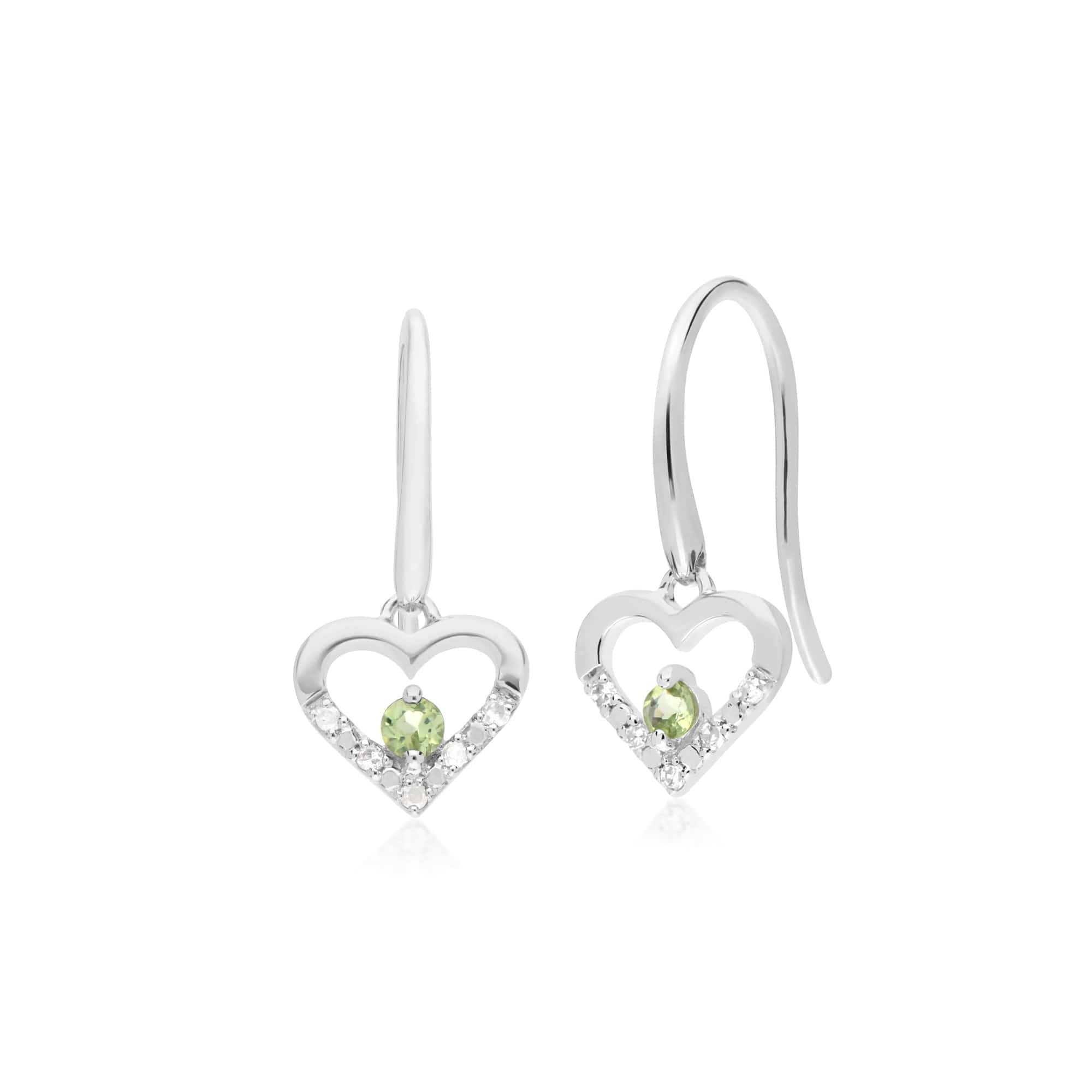 Classic Round Peridot & Diamond Love Heart Shaped Drop Earrings in 9ct White Gold - Gemondo