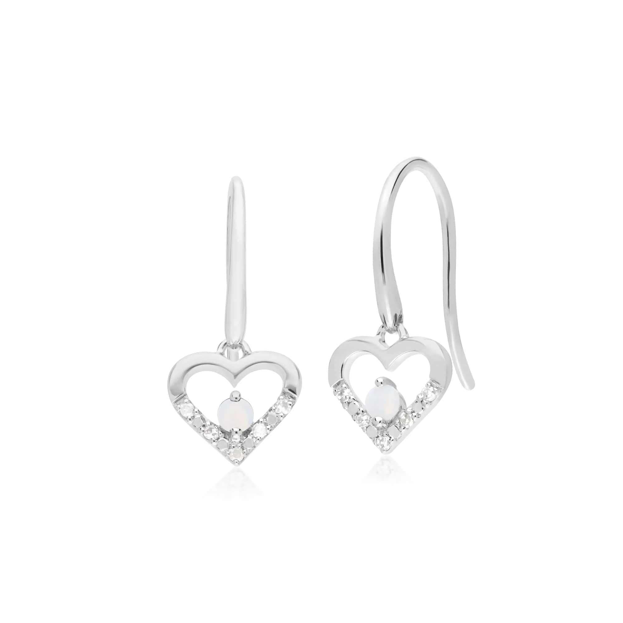 162E0258109-162P0219109 Classic Round Opal & Diamond Heart Drop Earrings & Pendant Set in 9ct White Gold 2