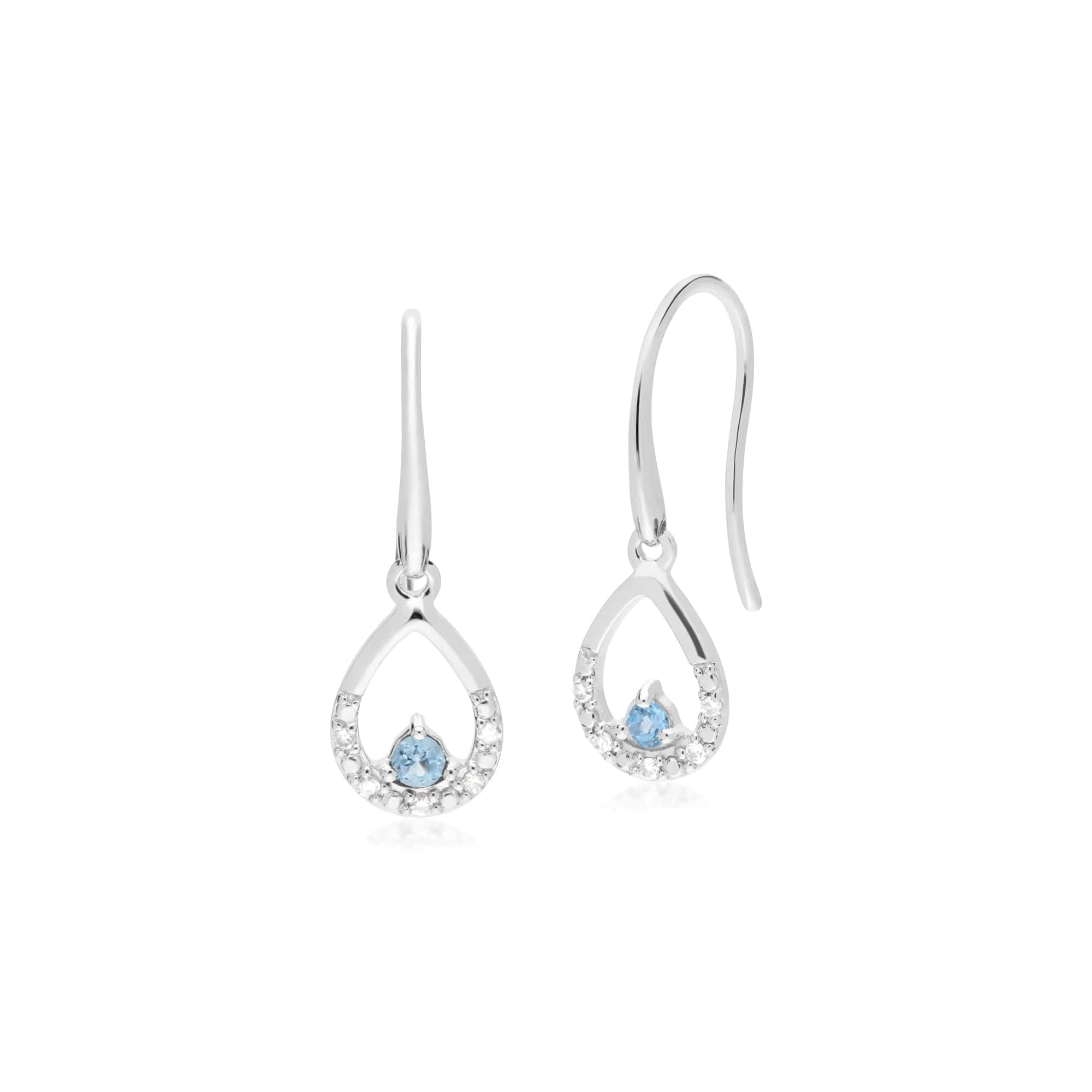 Classic Round Blue Topaz & Diamond Pear Drop Earrings in 9ct White Gold