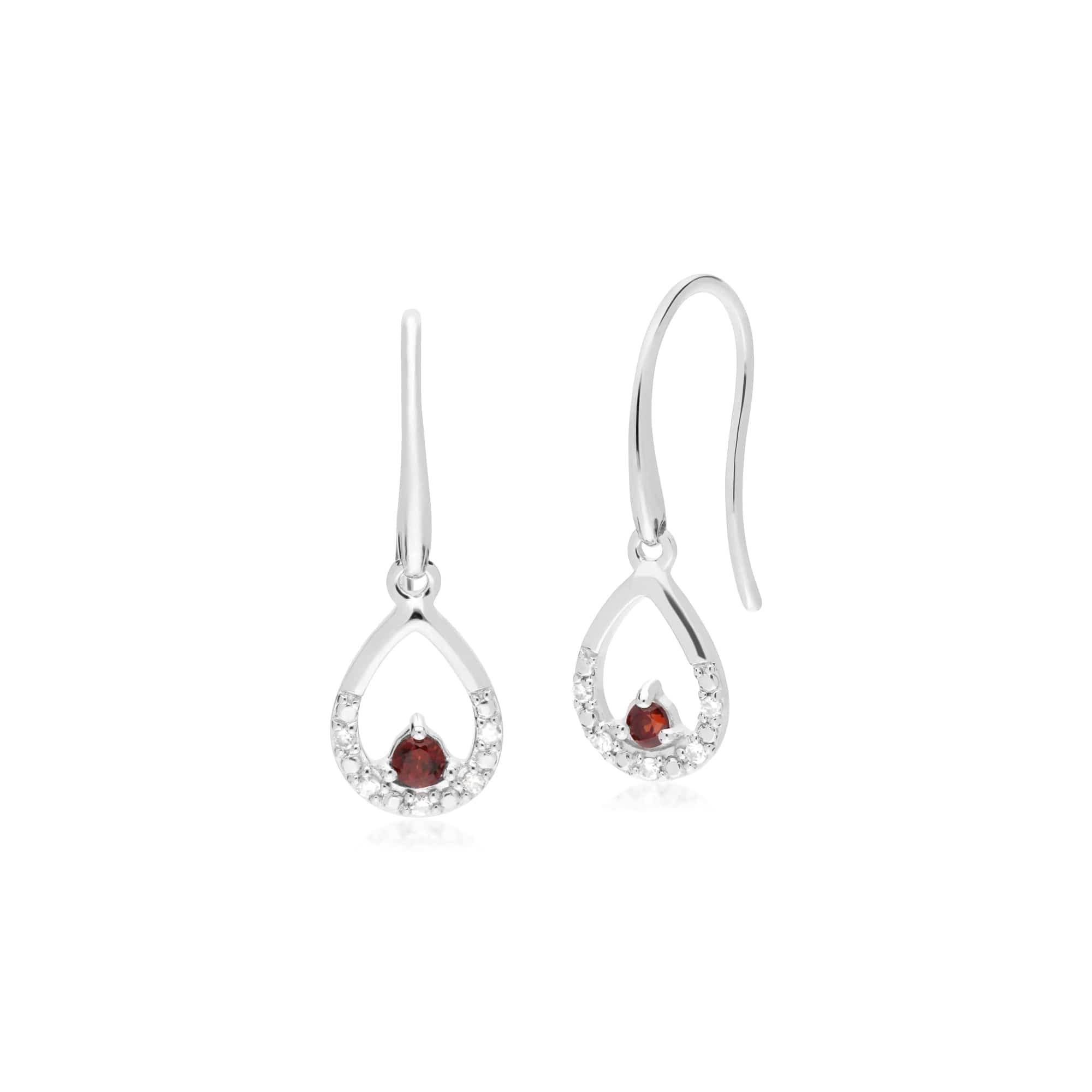 Classic Round Garnet & Diamond Pear Drop Earrings in 9ct White Gold