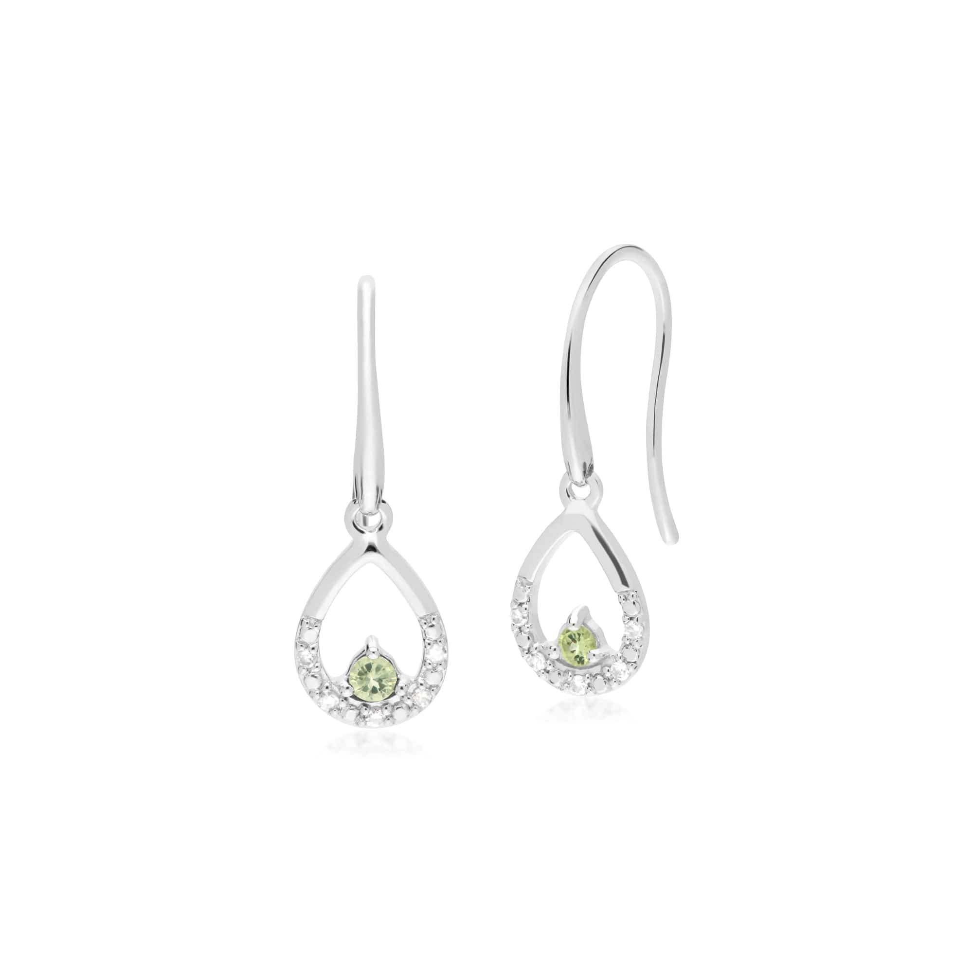 Classic Round Peridot & Diamond Pear Drop Earrings in 9ct White Gold