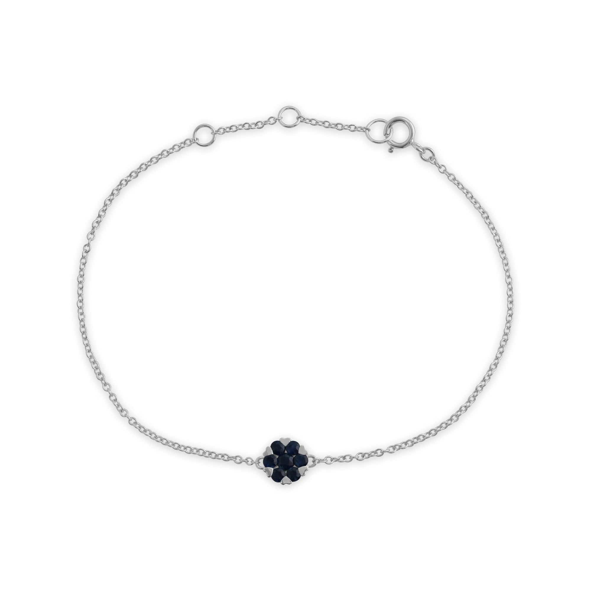 Floral Round Sapphire Heart Claw Set Cluster Bracelet in 9ct White Gold - Gemondo