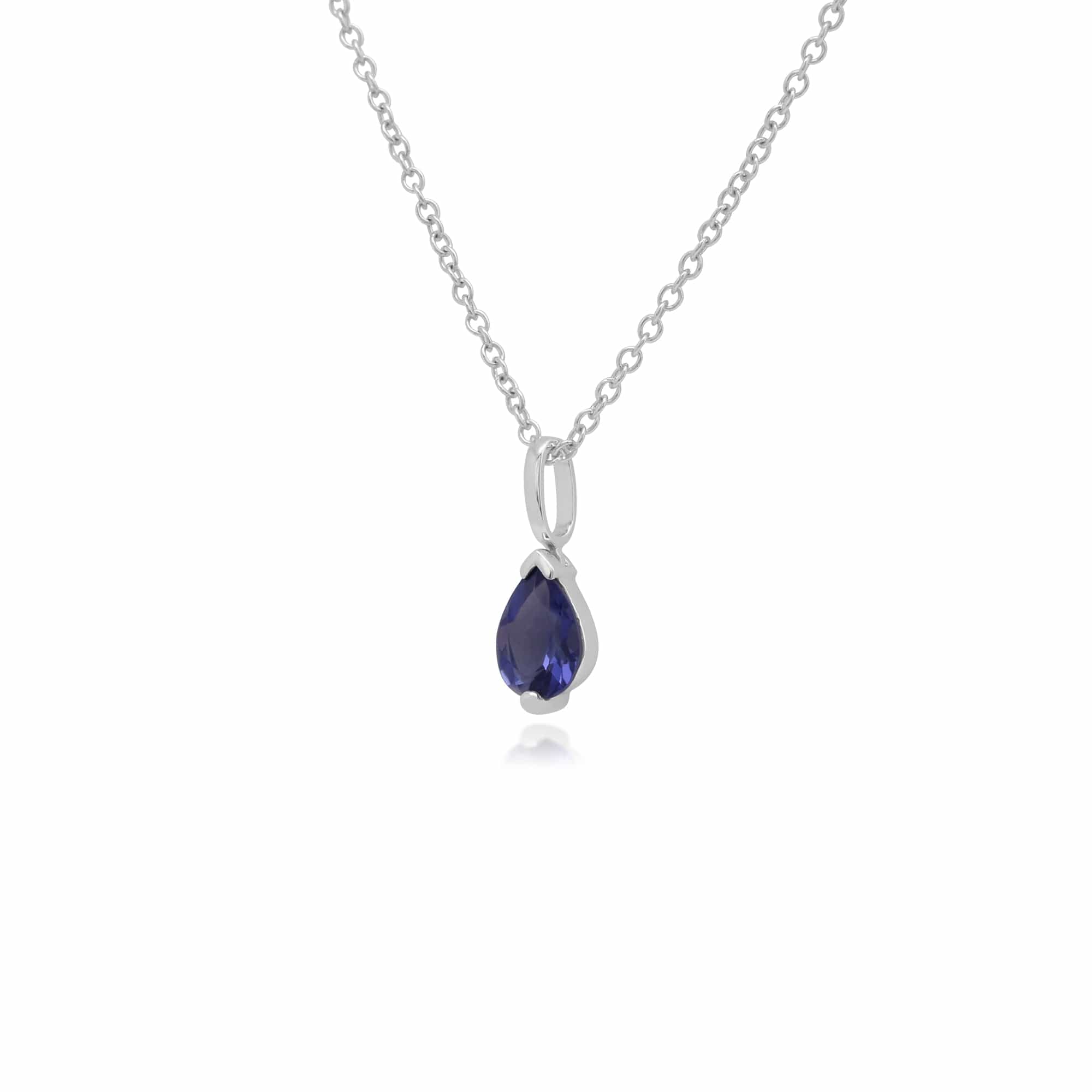 Classic Pear Iolite Claw Set Single Stone Pendant in 9ct White Gold - Gemondo