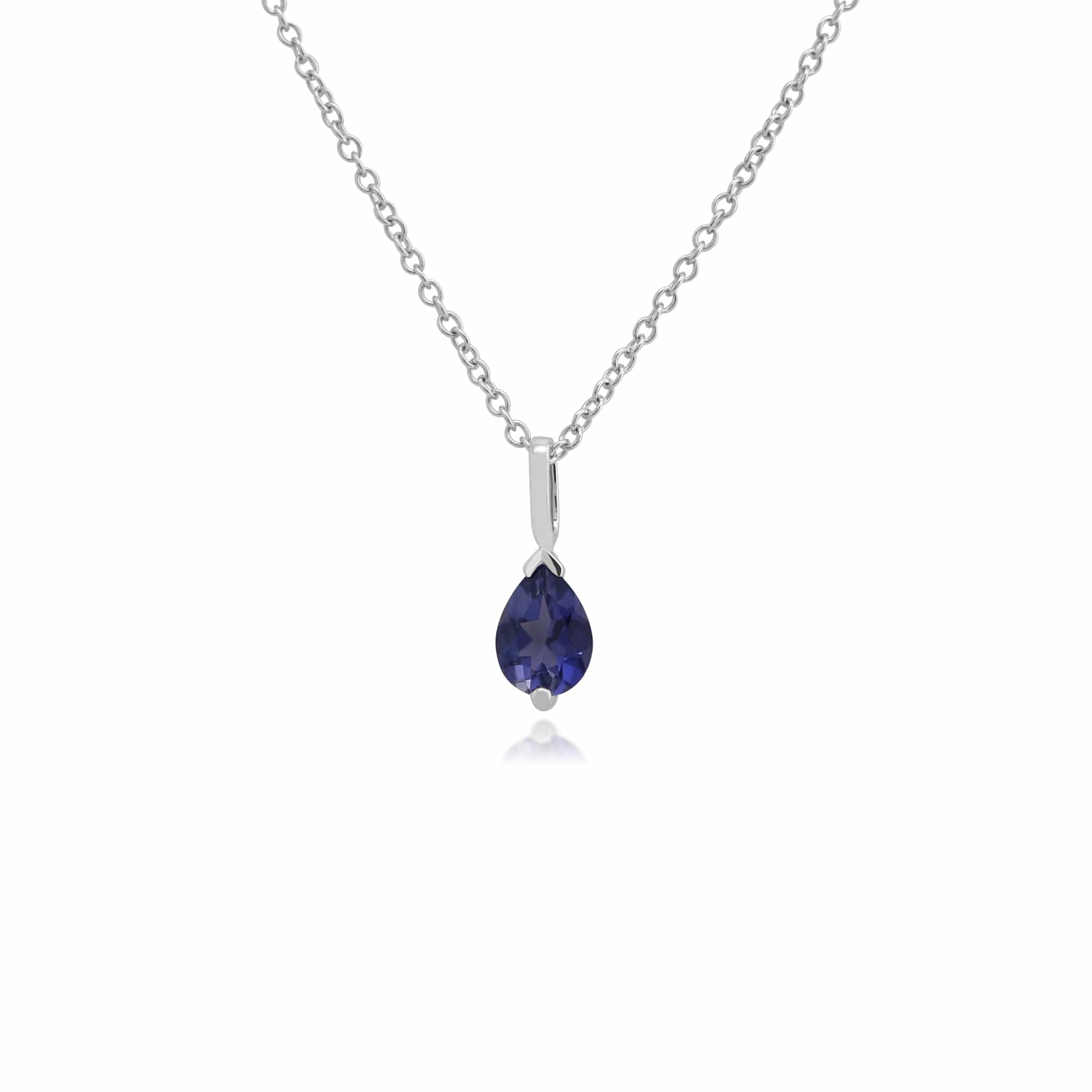 Classic Pear Iolite Claw Set Single Stone Pendant in 9ct White Gold - Gemondo