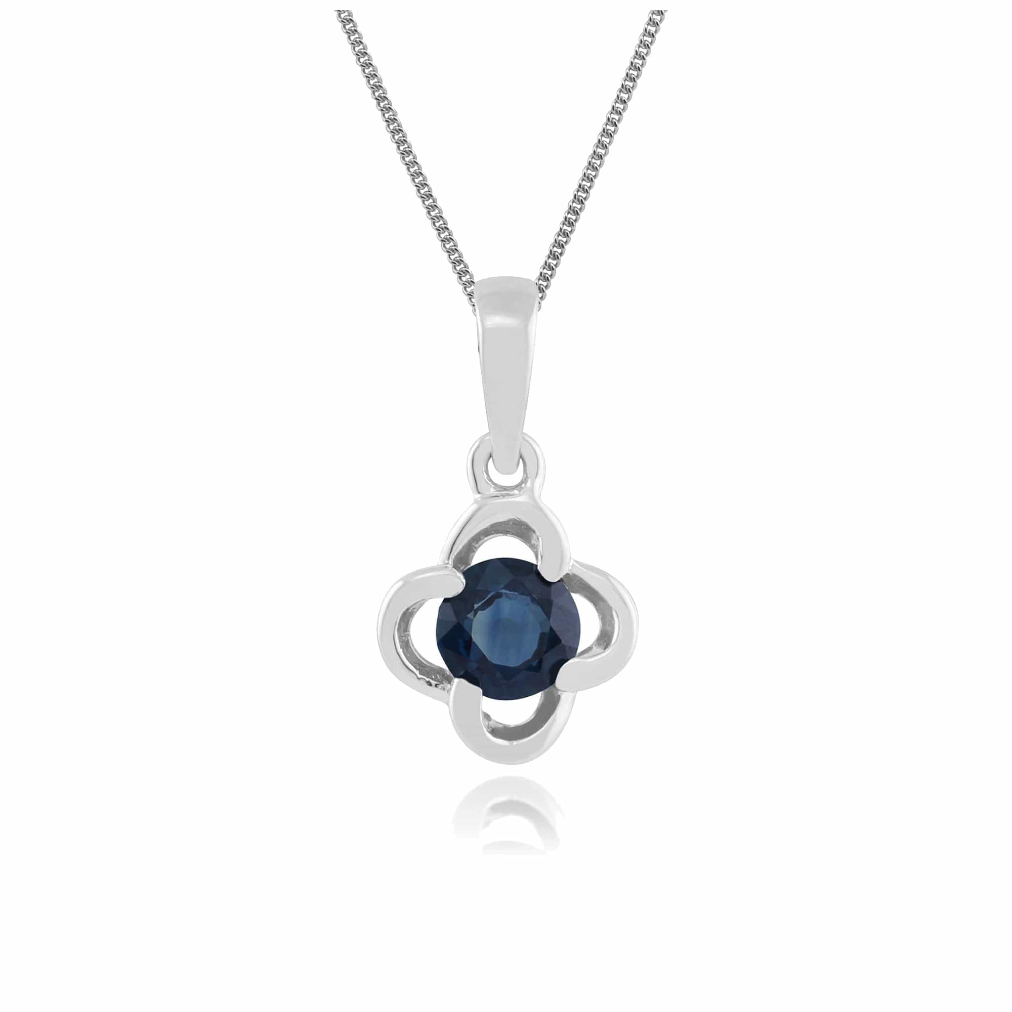 162P0095019 Floral Round Sapphire Pendant in 9ct White Gold 1