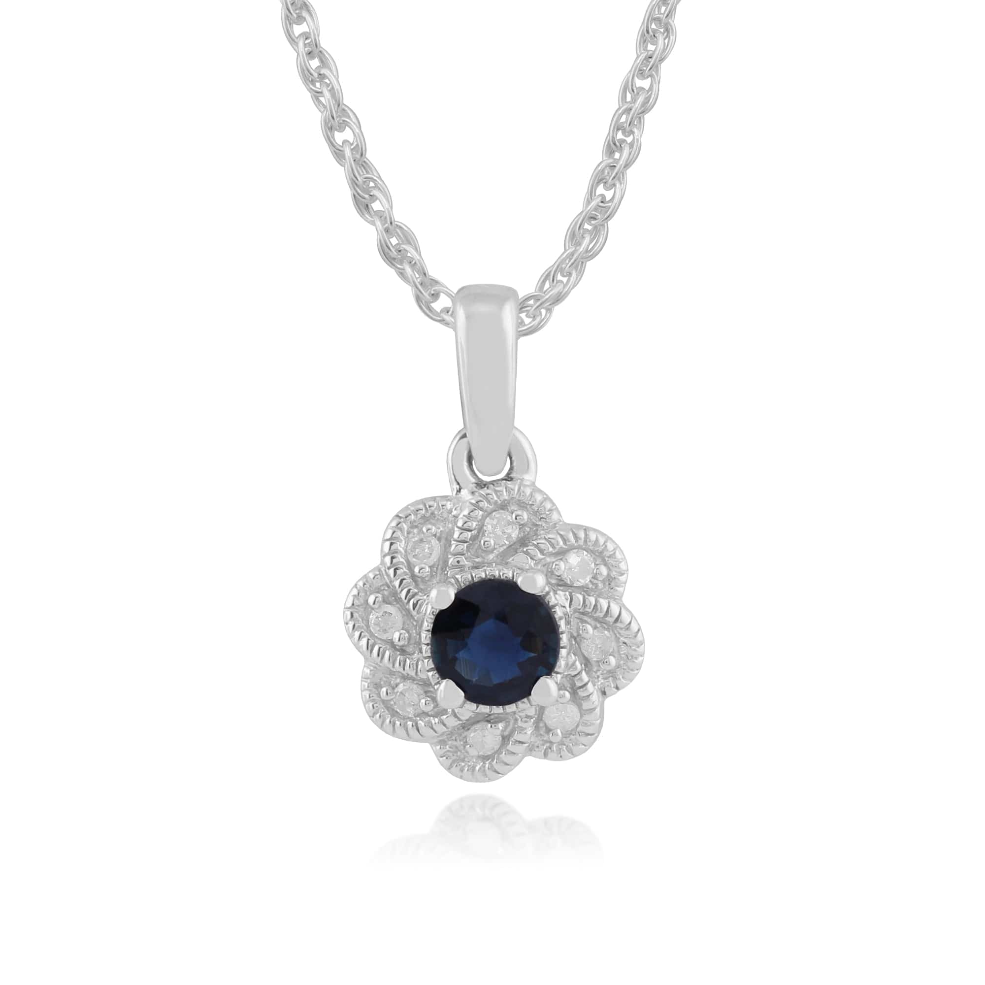 Gemondo 9ct White Gold 0.22ct Sapphire & Diamond Floral Pendant on 45cm Chain Image