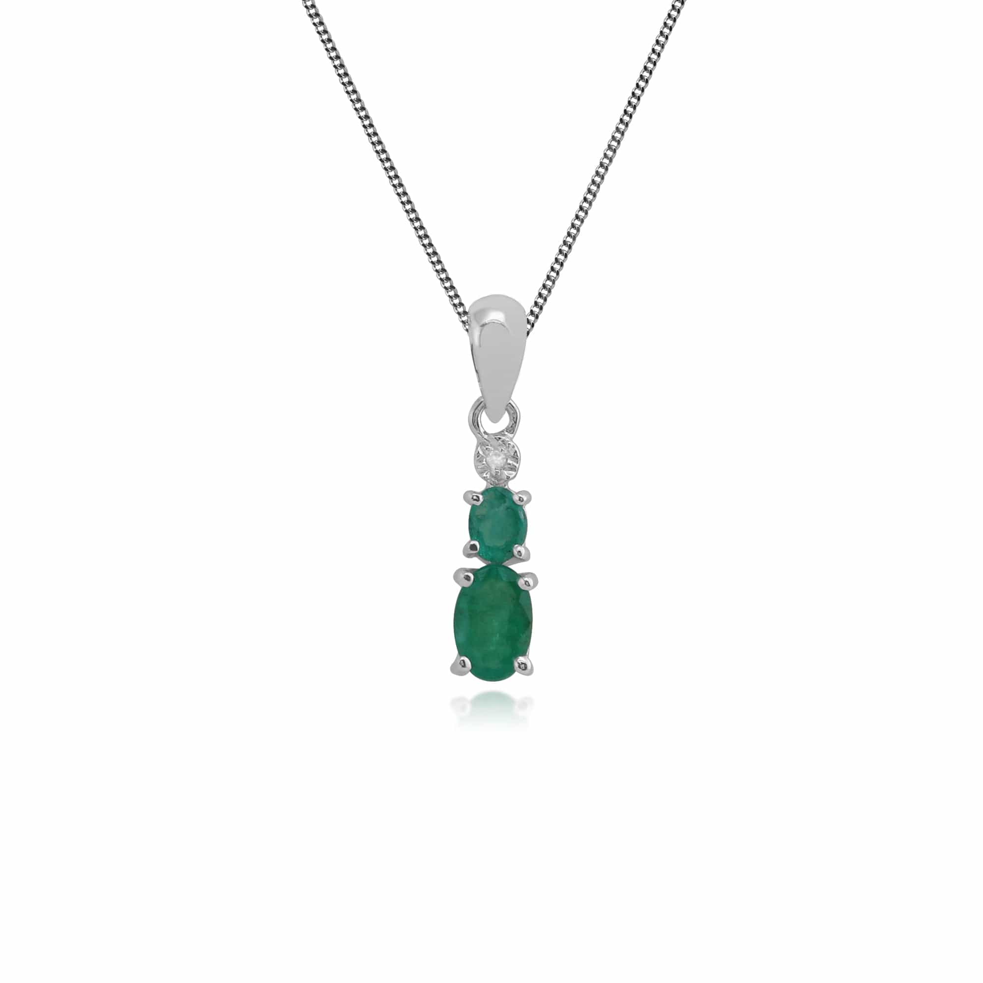 Classic Oval Emerald & Diamond Gradient Pendant in 9ct White Gold - Gemondo