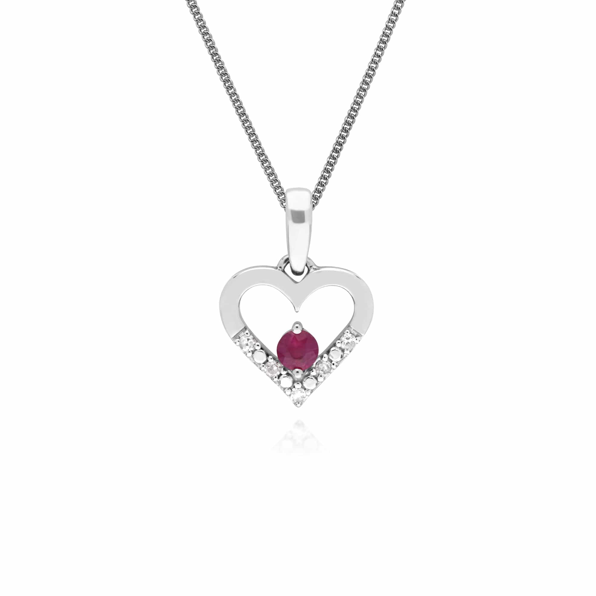 162P0219019 Classic Round Ruby & Diamond Love Heart Shaped Pendant in 9ct White Gold 1