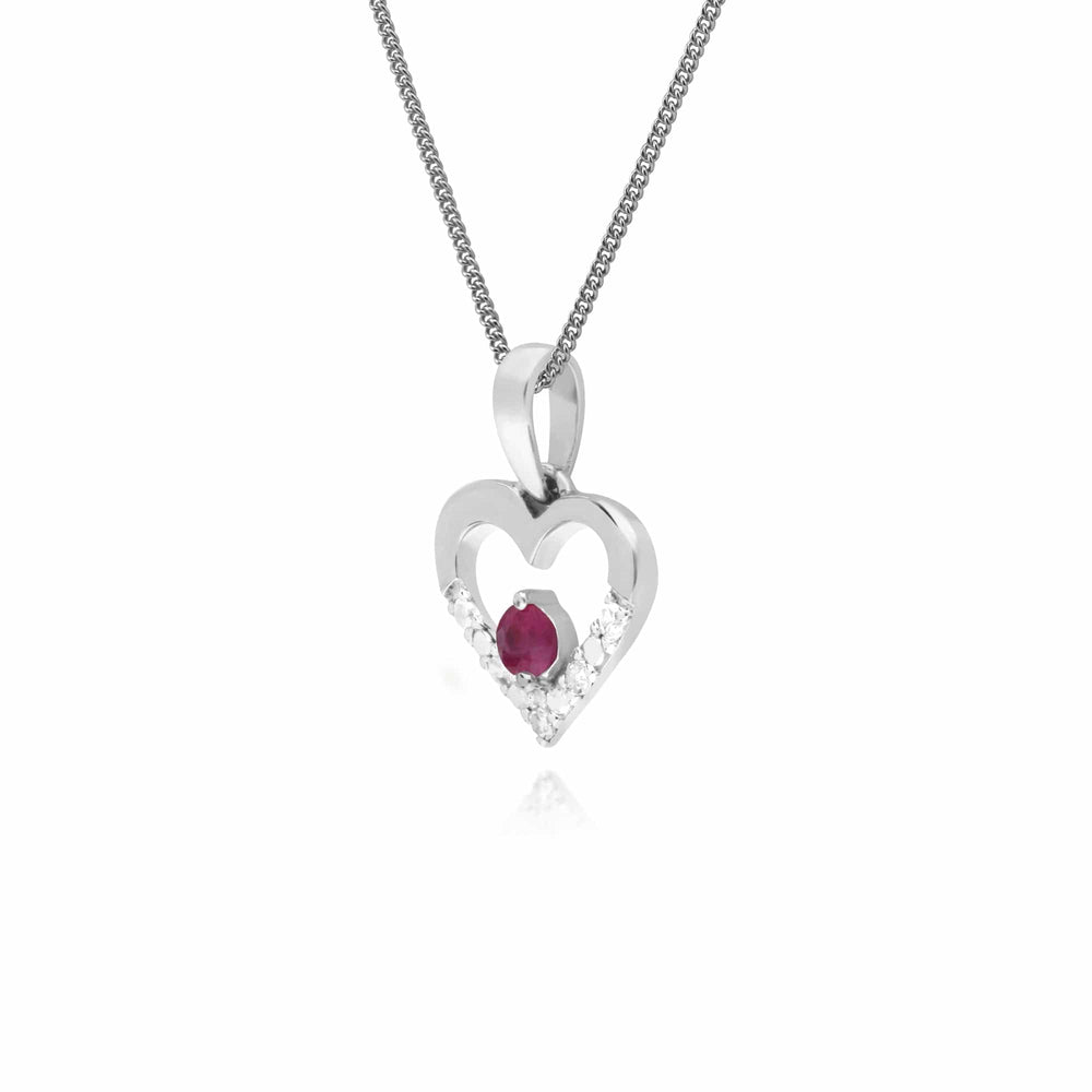 162P0219019 Classic Round Ruby & Diamond Love Heart Shaped Pendant in 9ct White Gold 2