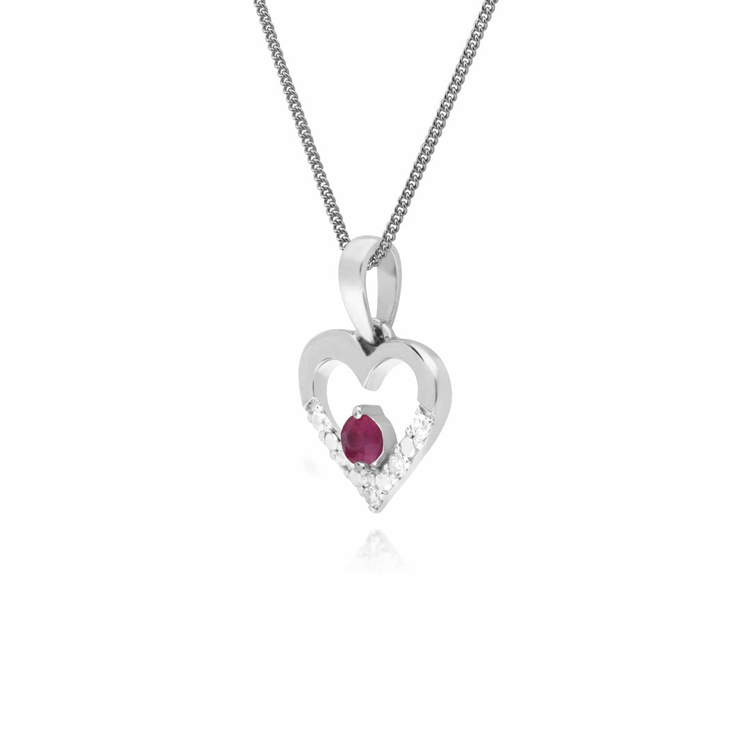 162P0219019 Classic Round Ruby & Diamond Love Heart Shaped Pendant in 9ct White Gold 2