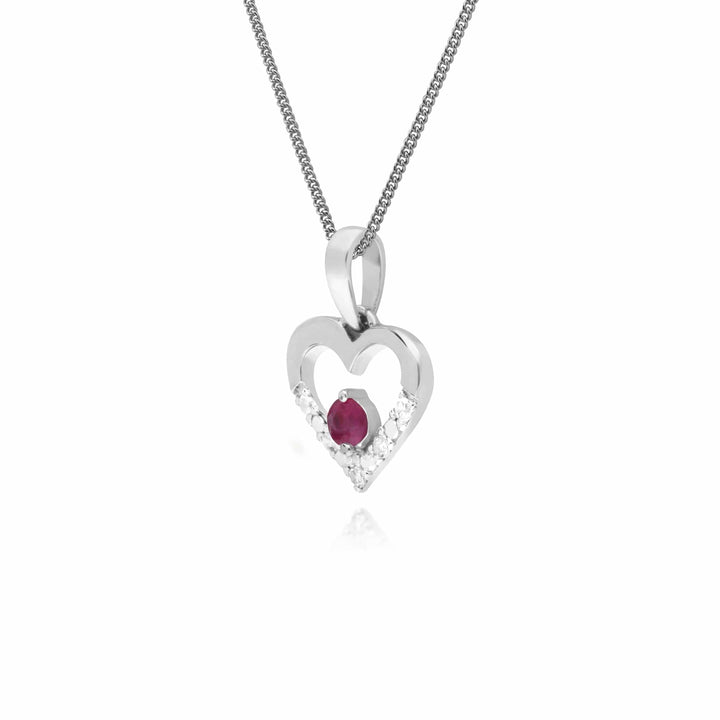 162P0219019 Classic Round Ruby & Diamond Love Heart Shaped Pendant in 9ct White Gold 2