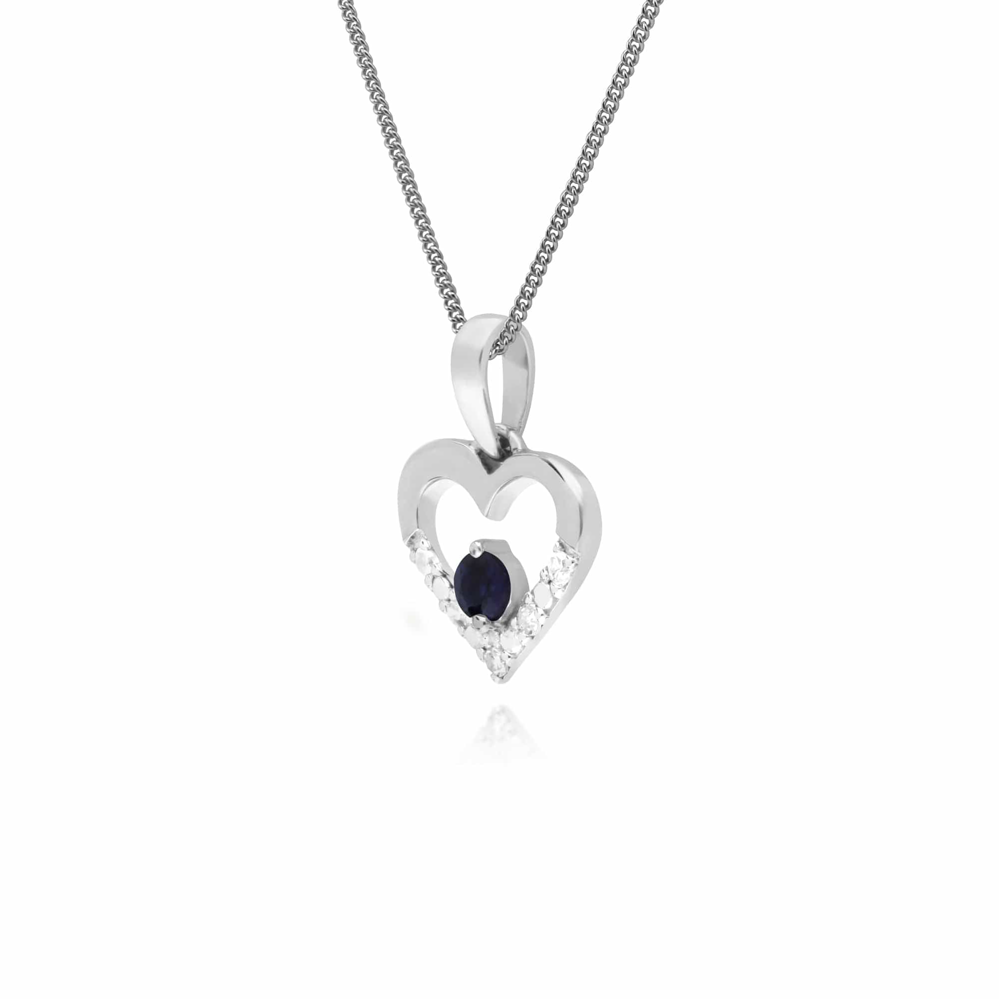 162P0219029 Classic Sapphire & Diamond Love Heart Shaped Pendant in 9ct White Gold 2