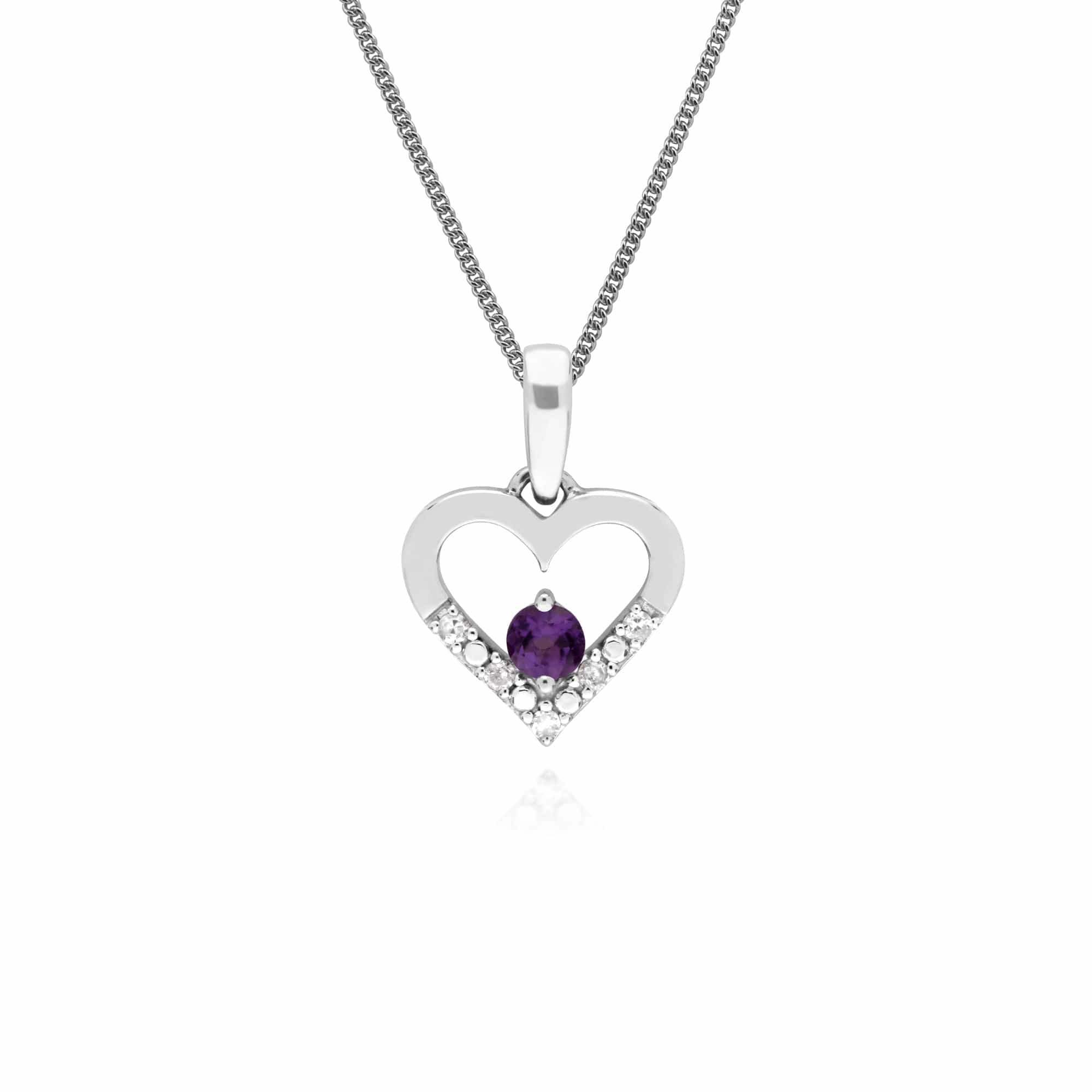 162P0219049 Classic Amethyst & Diamond Love Heart Shaped Pendant in 9ct White Gold 1