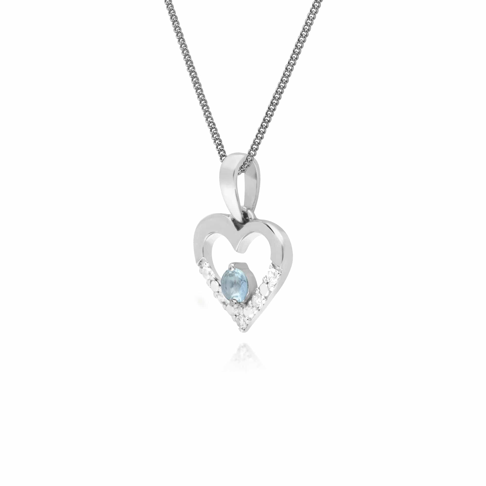 Classic Aquamarine & Diamond Love Heart Shaped Pendant in 9ct White Gold - Gemondo