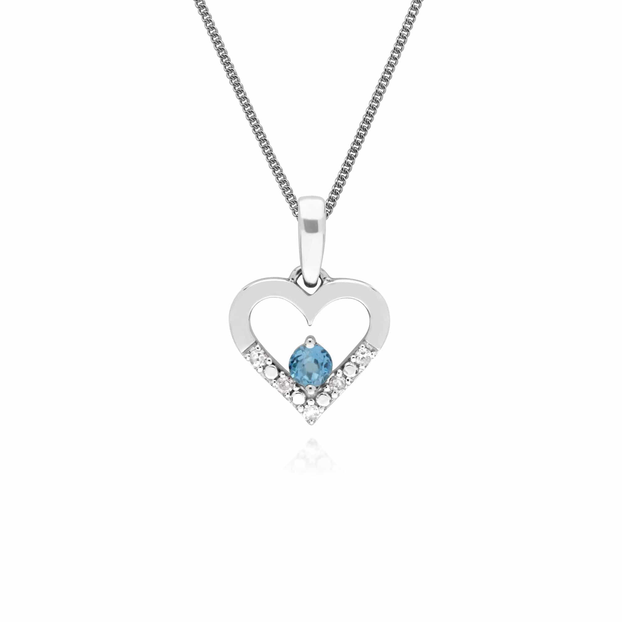 Classic Blue Topaz & Diamond Heart Drop Earrings & Pendant Set Image 3