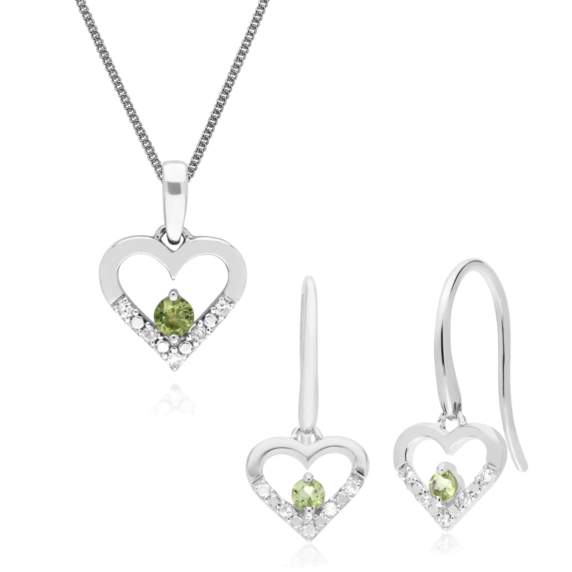 Classic Peridot & Diamond Heart Drop Earrings & Pendant Set Image 1