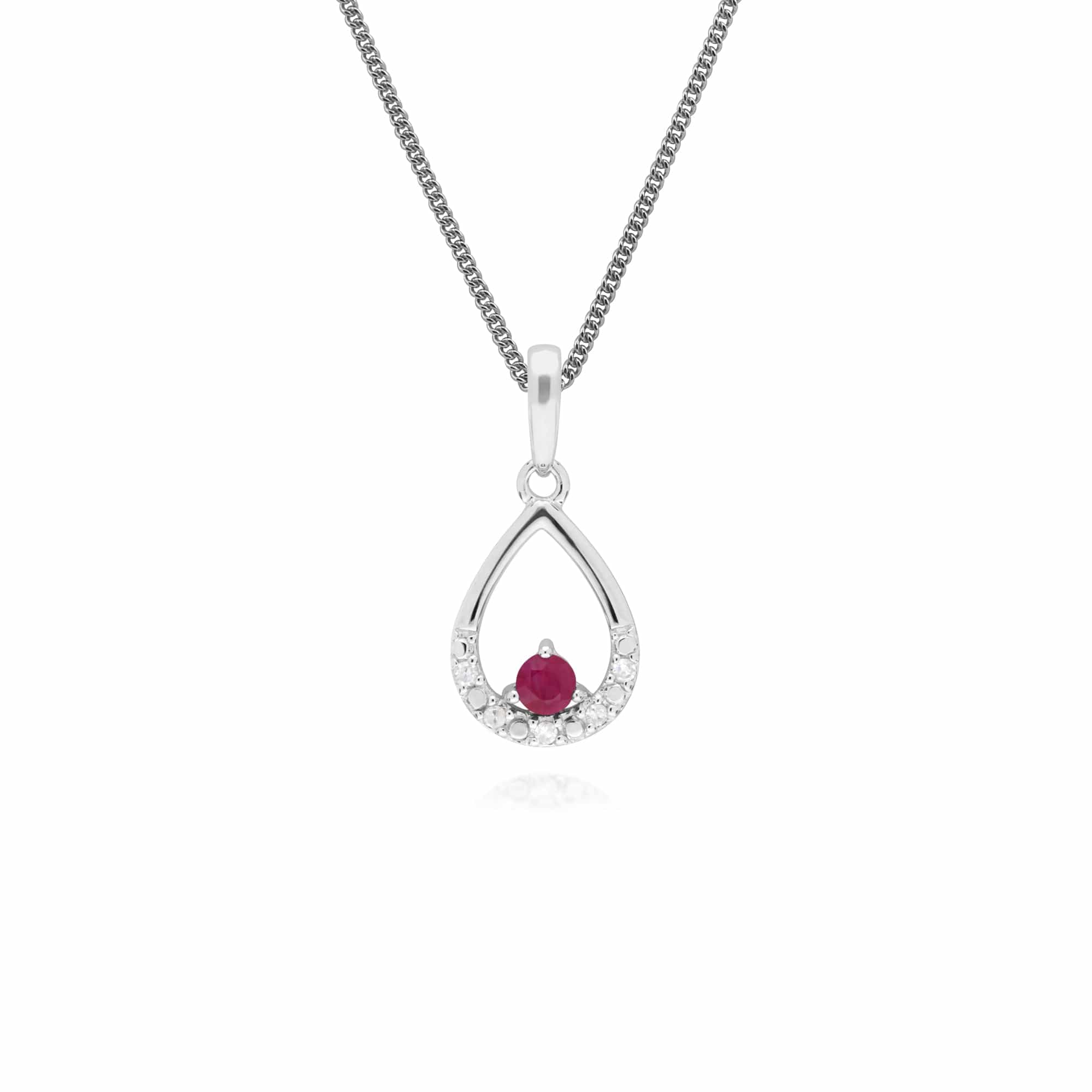 Classic Round Ruby & Diamond Pear Shaped Pendant in 9ct White Gold - Gemondo
