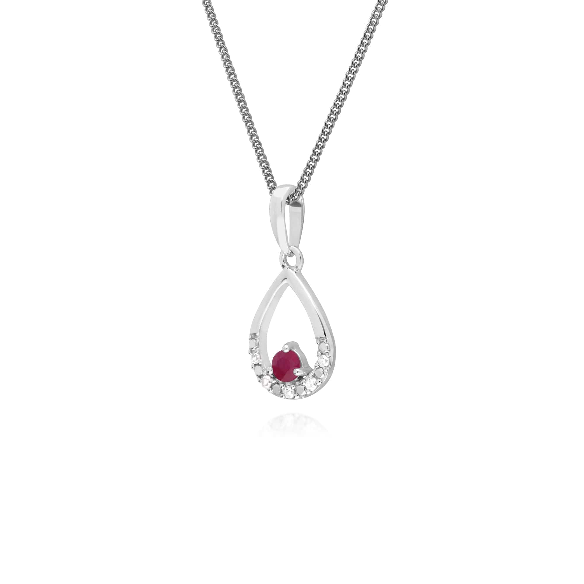 Classic Round Ruby & Diamond Pear Shaped Pendant in 9ct White Gold - Gemondo