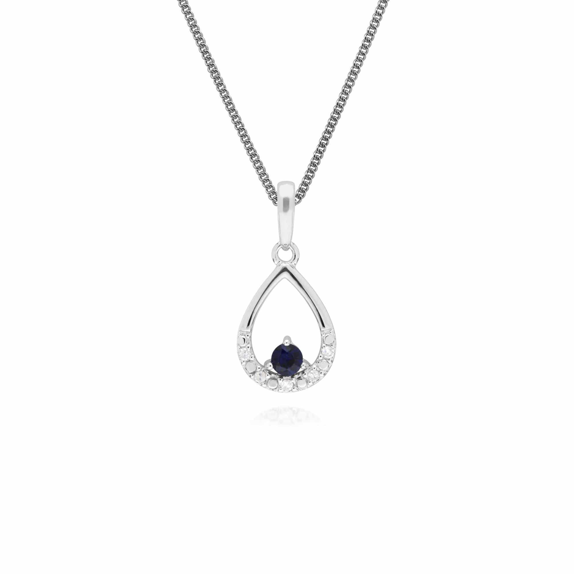 162E0259029-162P0220029 Classic Round Sapphire & Diamond Tear Drop Earrings & Pendant Set in 9ct White Gold 3