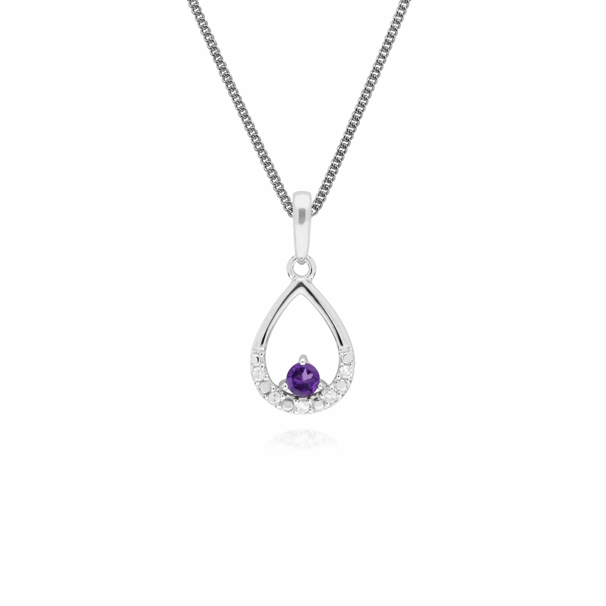 162P0220049 Classic Round Amethyst & Diamond Pear Shaped Pendant in 9ct White Gold 1