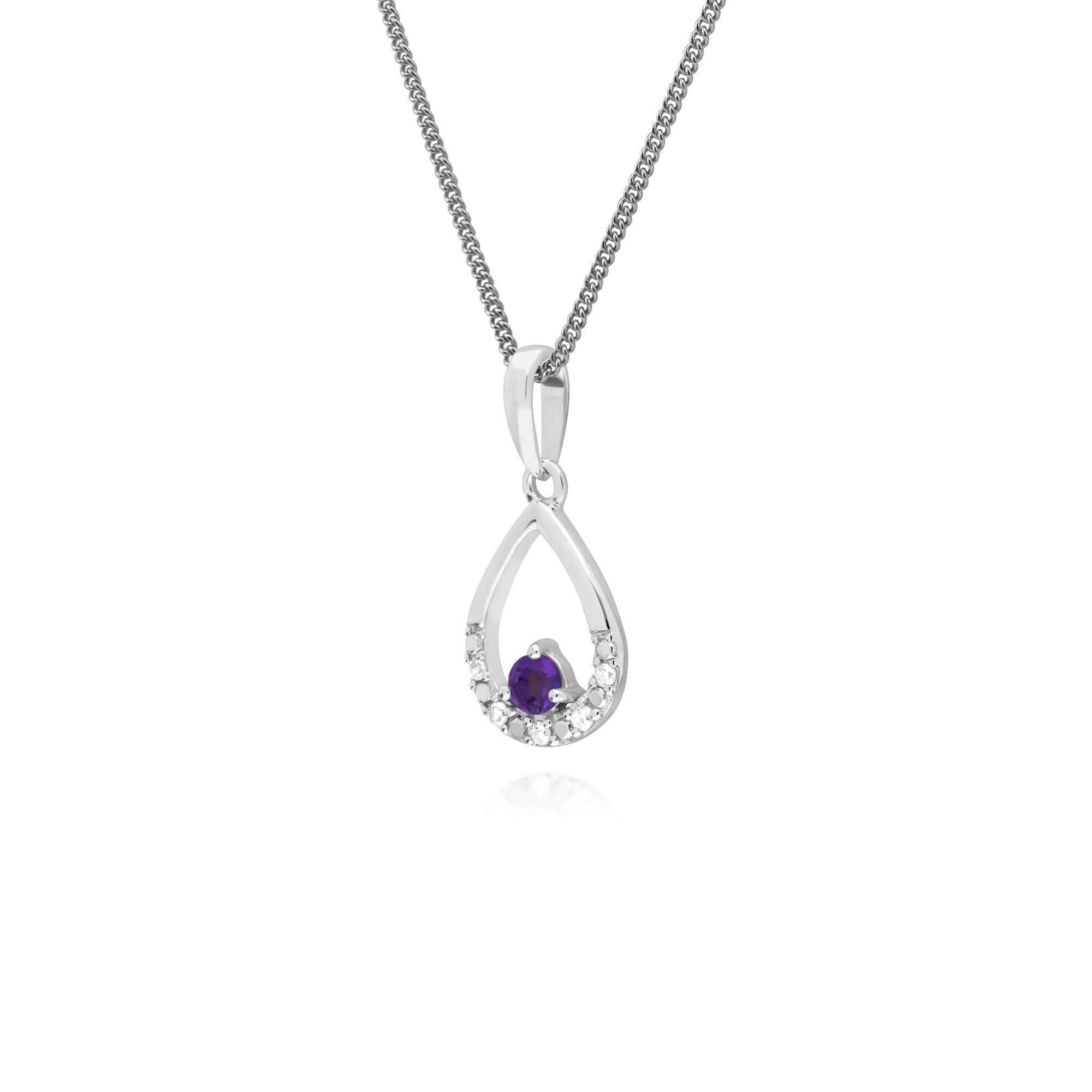 162P0220049 Classic Round Amethyst & Diamond Pear Shaped Pendant in 9ct White Gold 2