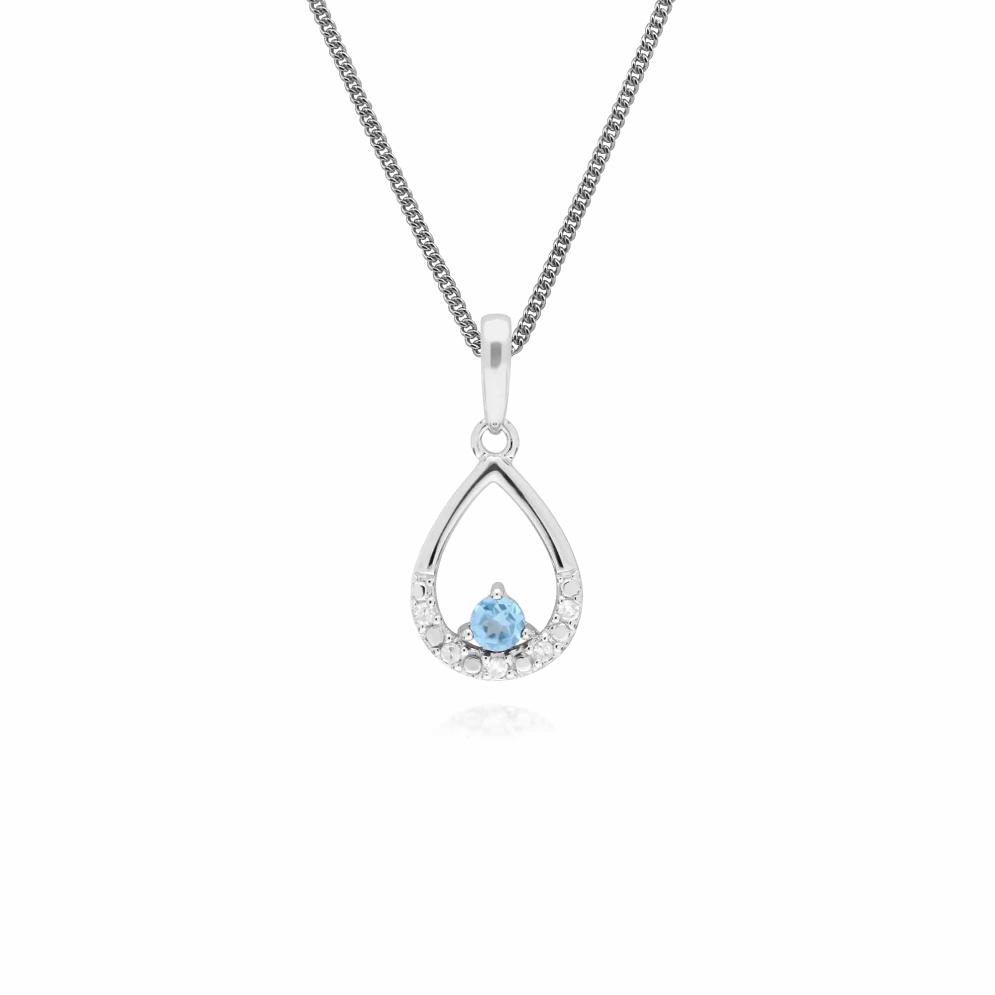 162E0259069-162P0220619 Classic Round Blue Topaz & Diamond Tear Drop Earrings & Pendant Set in 9ct White Gold 3