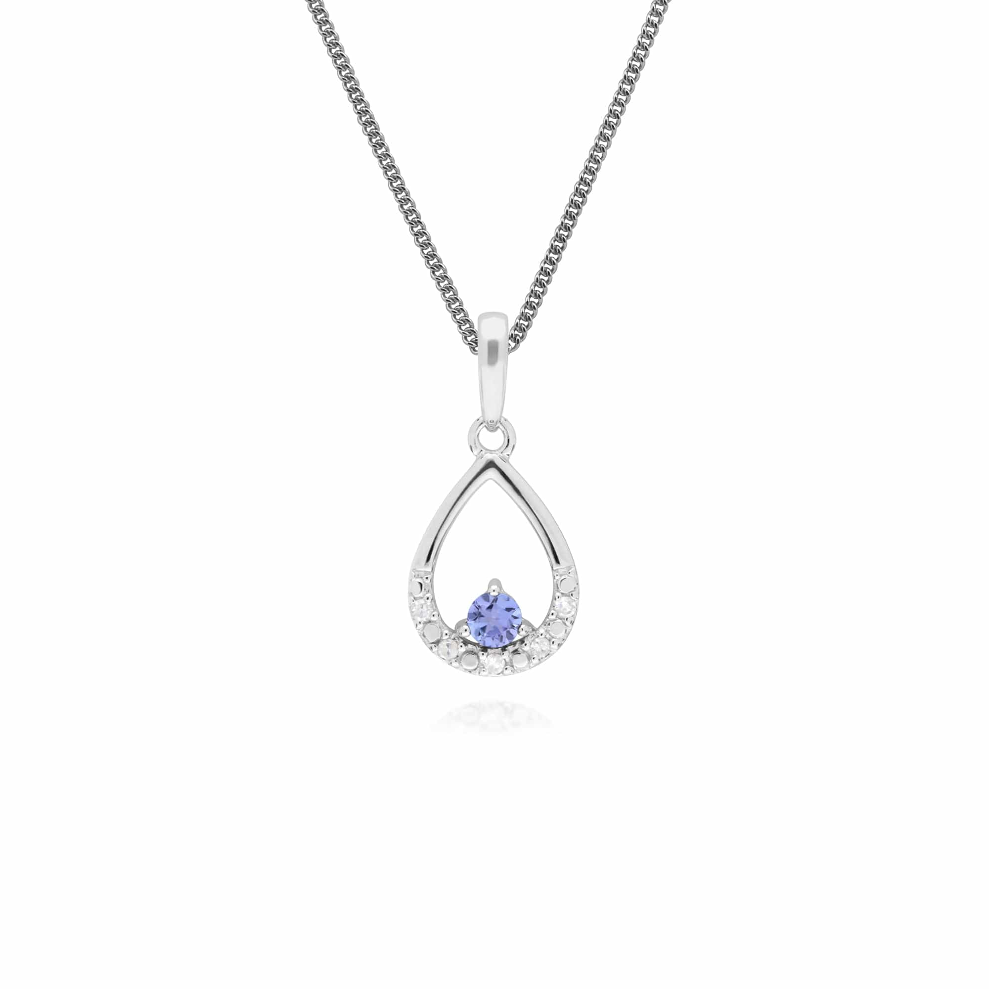 162P0220099 Classic Round Tanzanite & Diamond Pear Shaped Pendant in 9ct White Gold 1