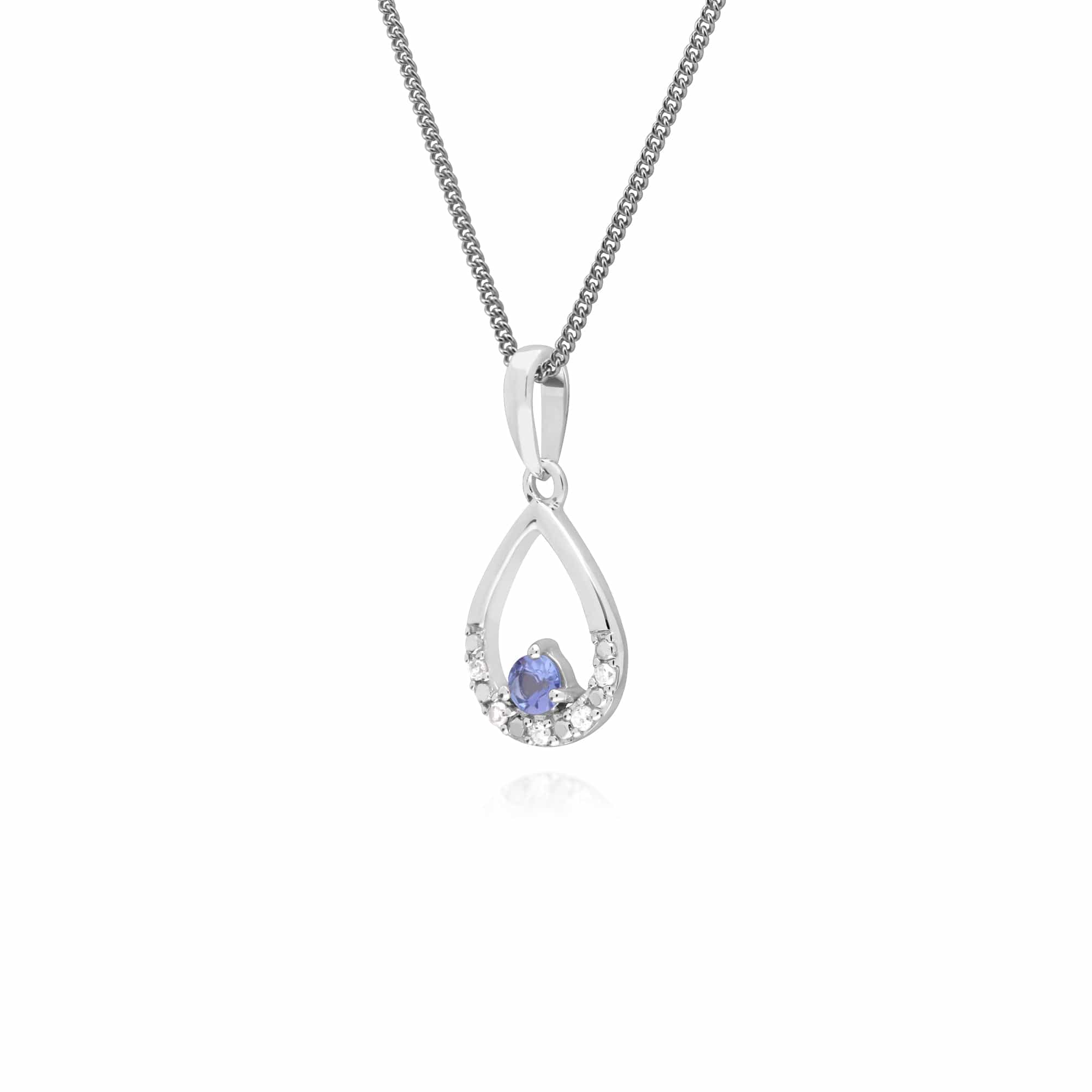 Classic Round Tanzanite & Diamond Pear Shaped Pendant in 9ct White Gold - Gemondo
