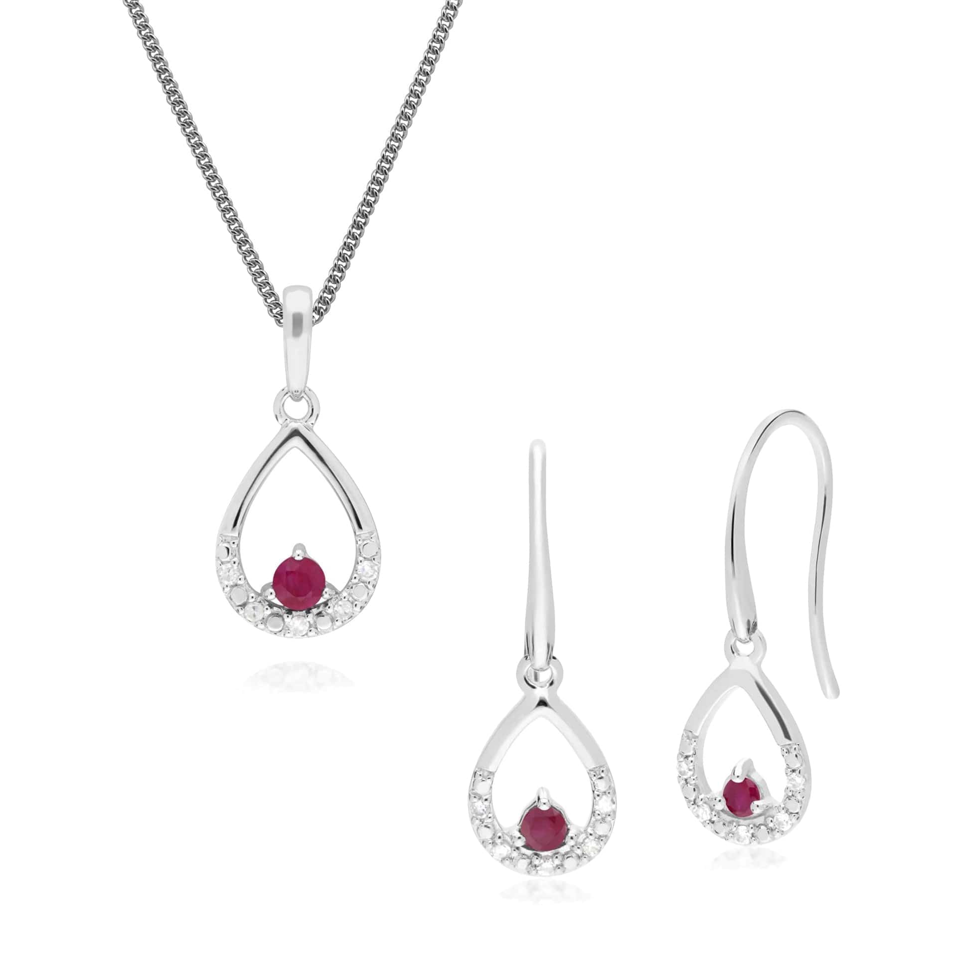 Classic Ruby & Diamond Drop Earrings & Pendant Set Image 1