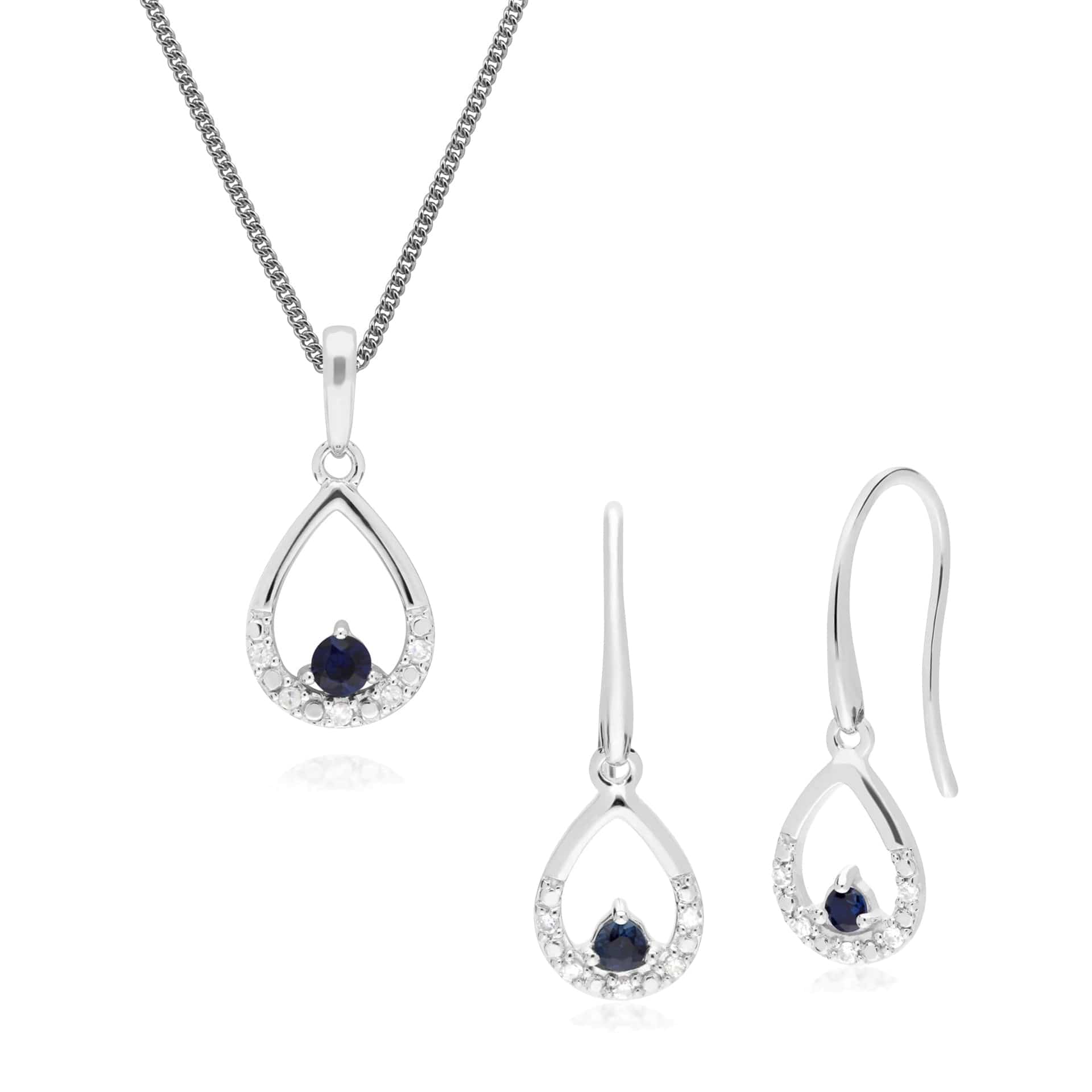 Classic Sapphire & Diamond Drop Earrings & Pendant Set Image 1