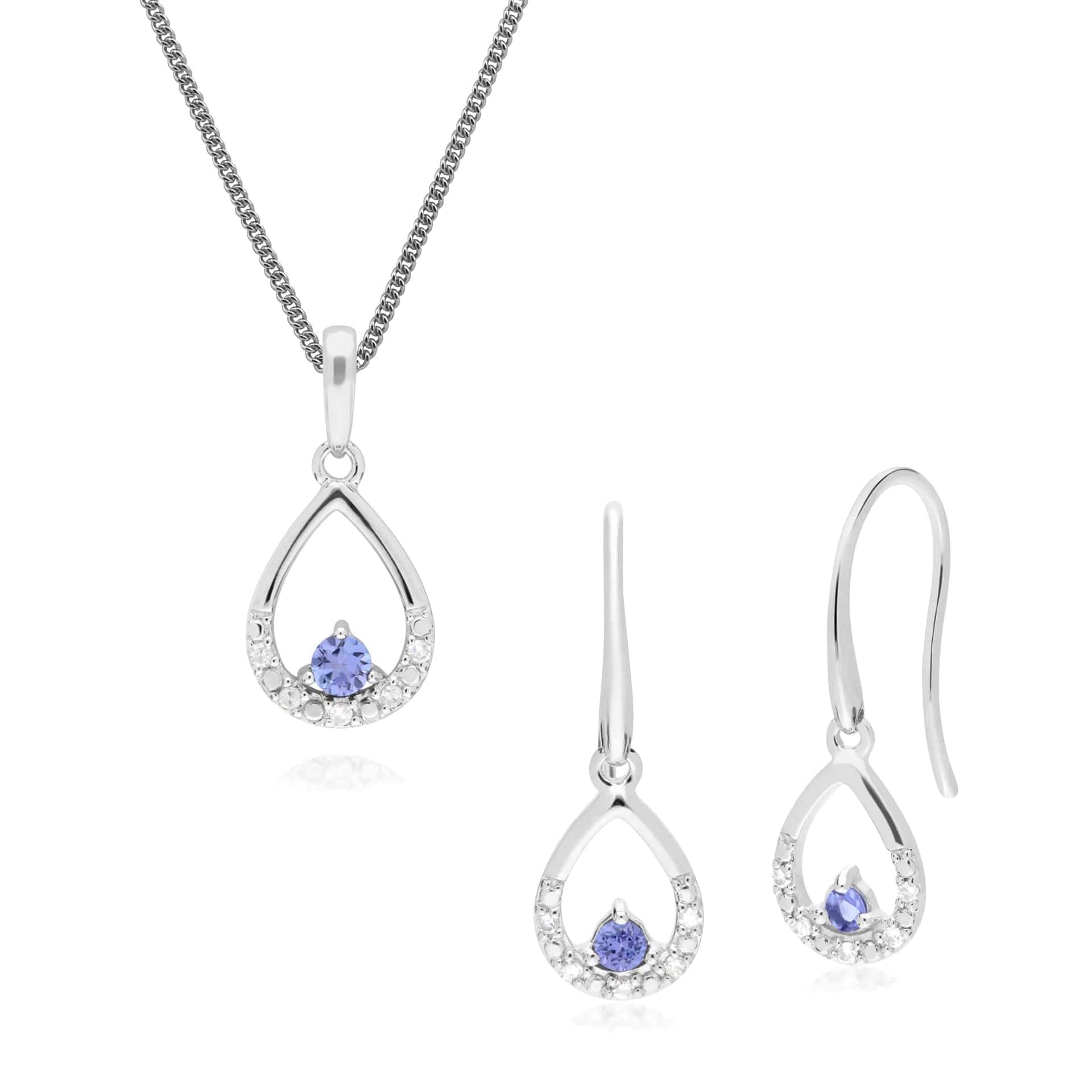 Classic Tanzanite & Diamond Drop Earrings & Pendant Set Image 1