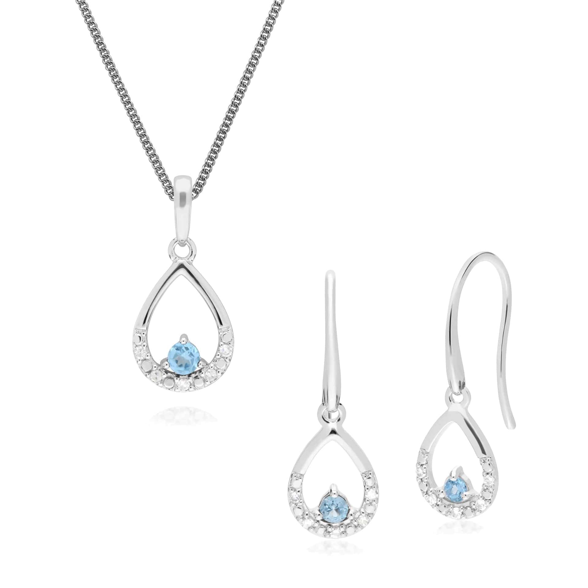 Classic Blue Topaz & Diamond Drop Earrings & Pendant Set Image 1