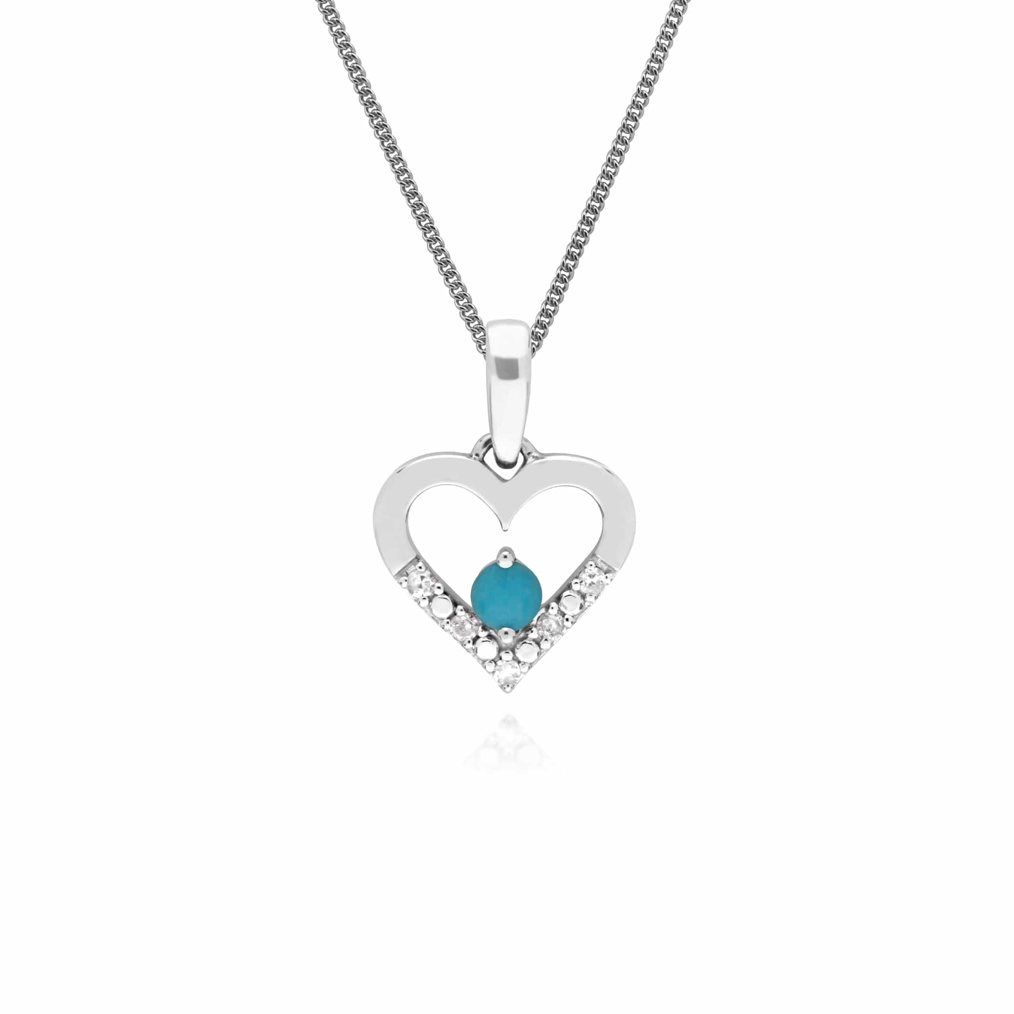 162P0221019 Gemondo 9ct White Gold Single Turquoise & Diamond Heart Pendant on 45cm Chain 1