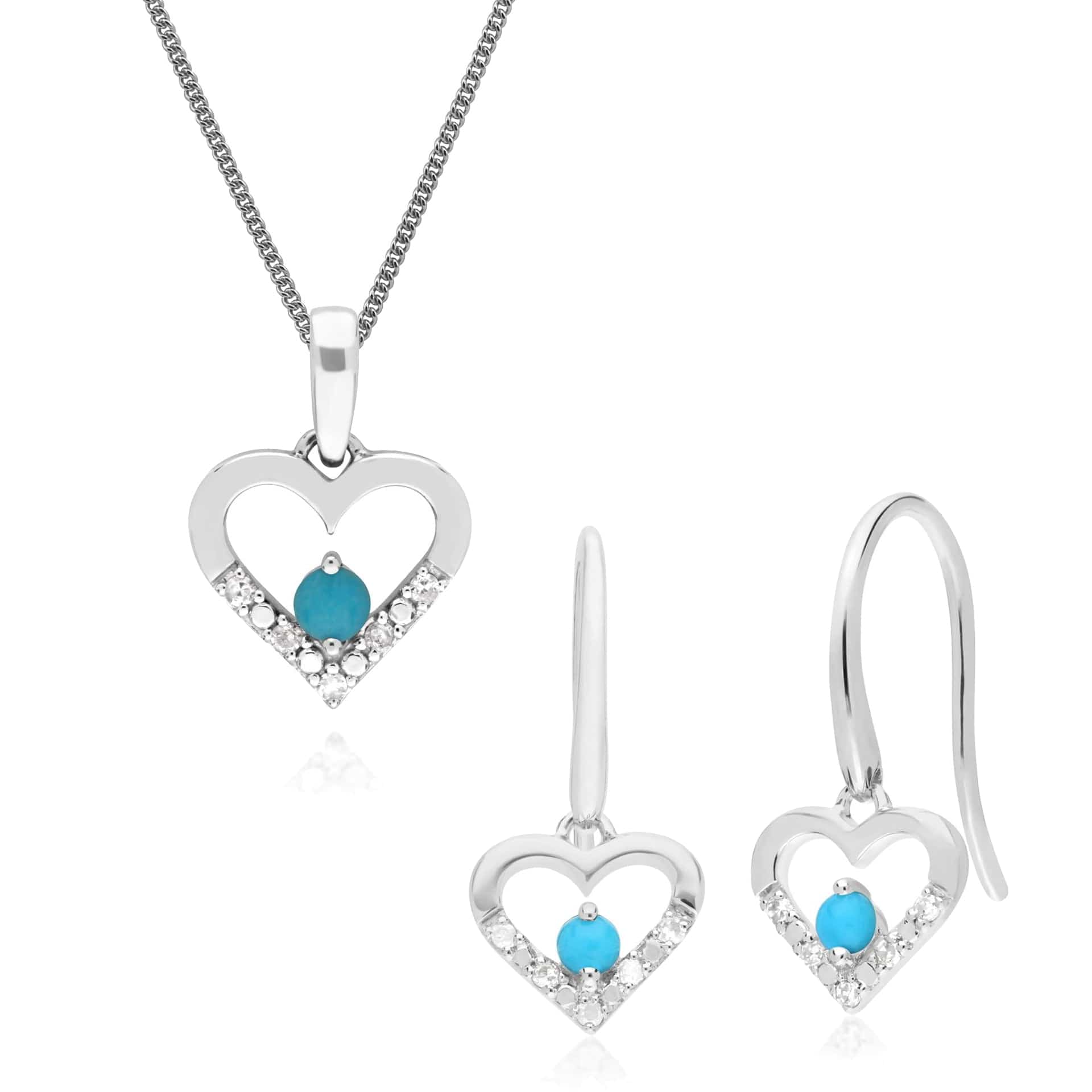 Classic Turquoise & Diamond Heart Drop Earrings & Pendant Set Image 1