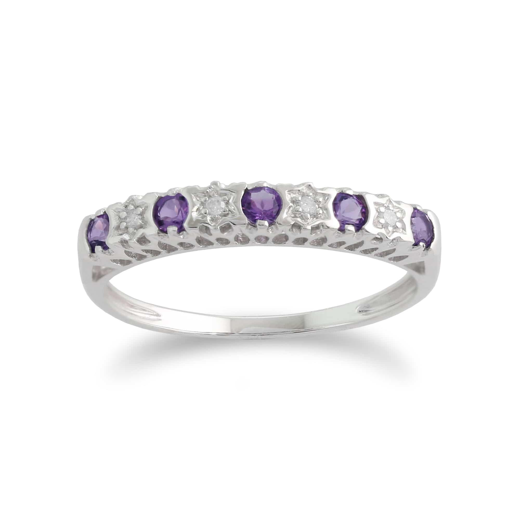 Classic Round Amethyst & Diamond Half Eternity Ring in 9ct White Gold