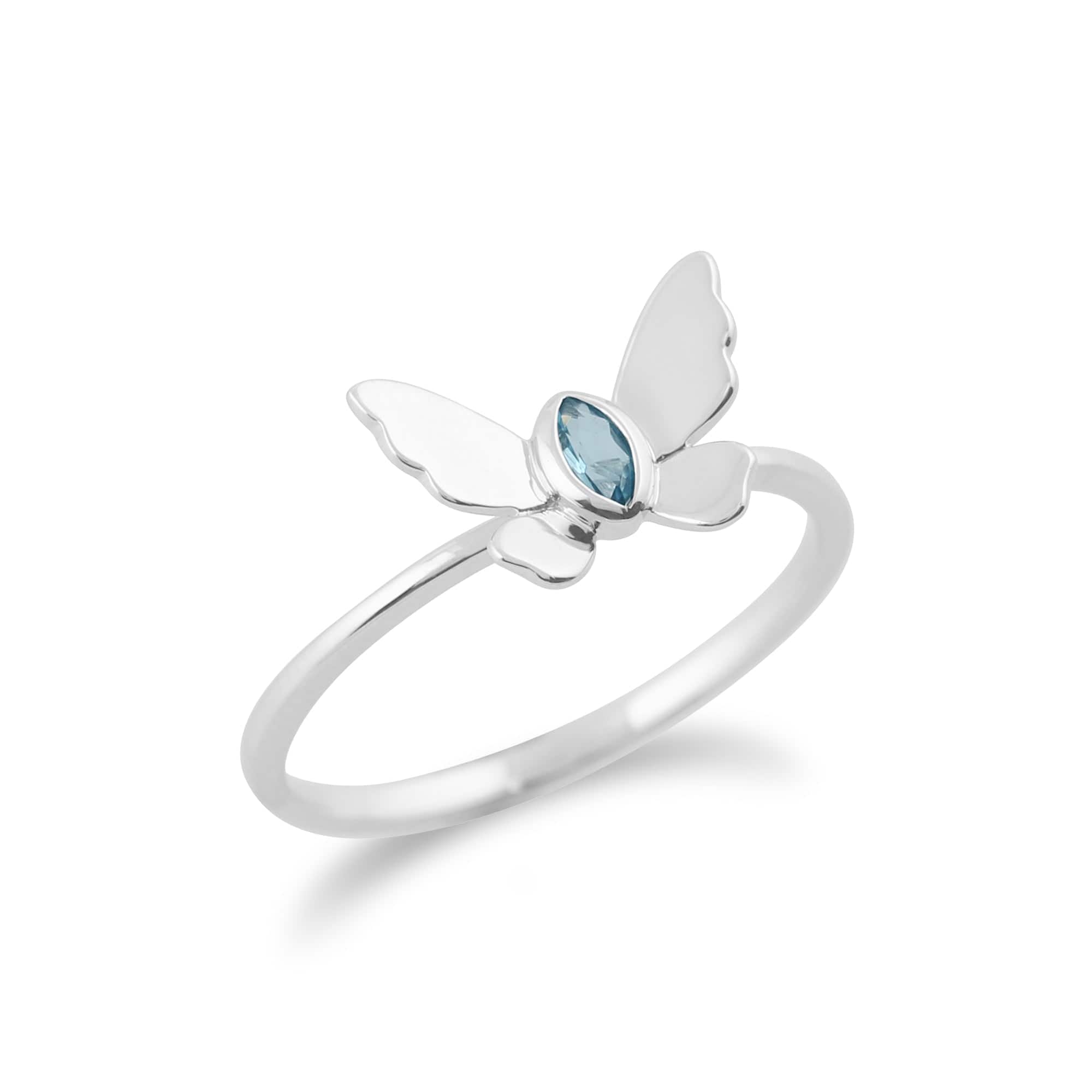 Gemondo 9ct White Gold 0.08ct Blue Topaz Butterfly Ring Image 2