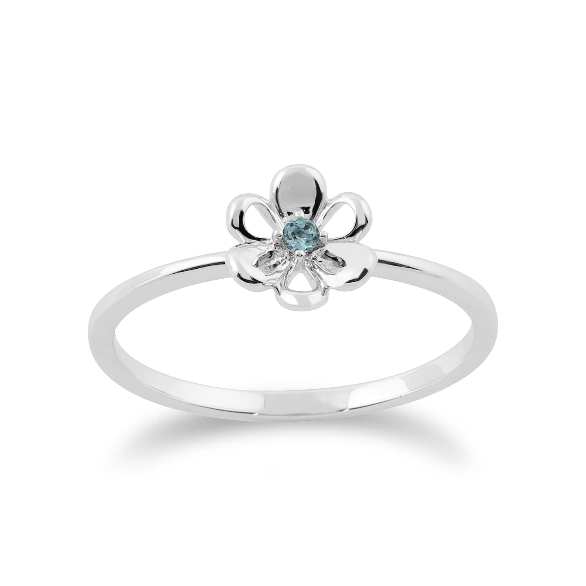 Floral Blue Topaz & Diamond Butterfly & Flowers Three Stack Ring Set Image 4