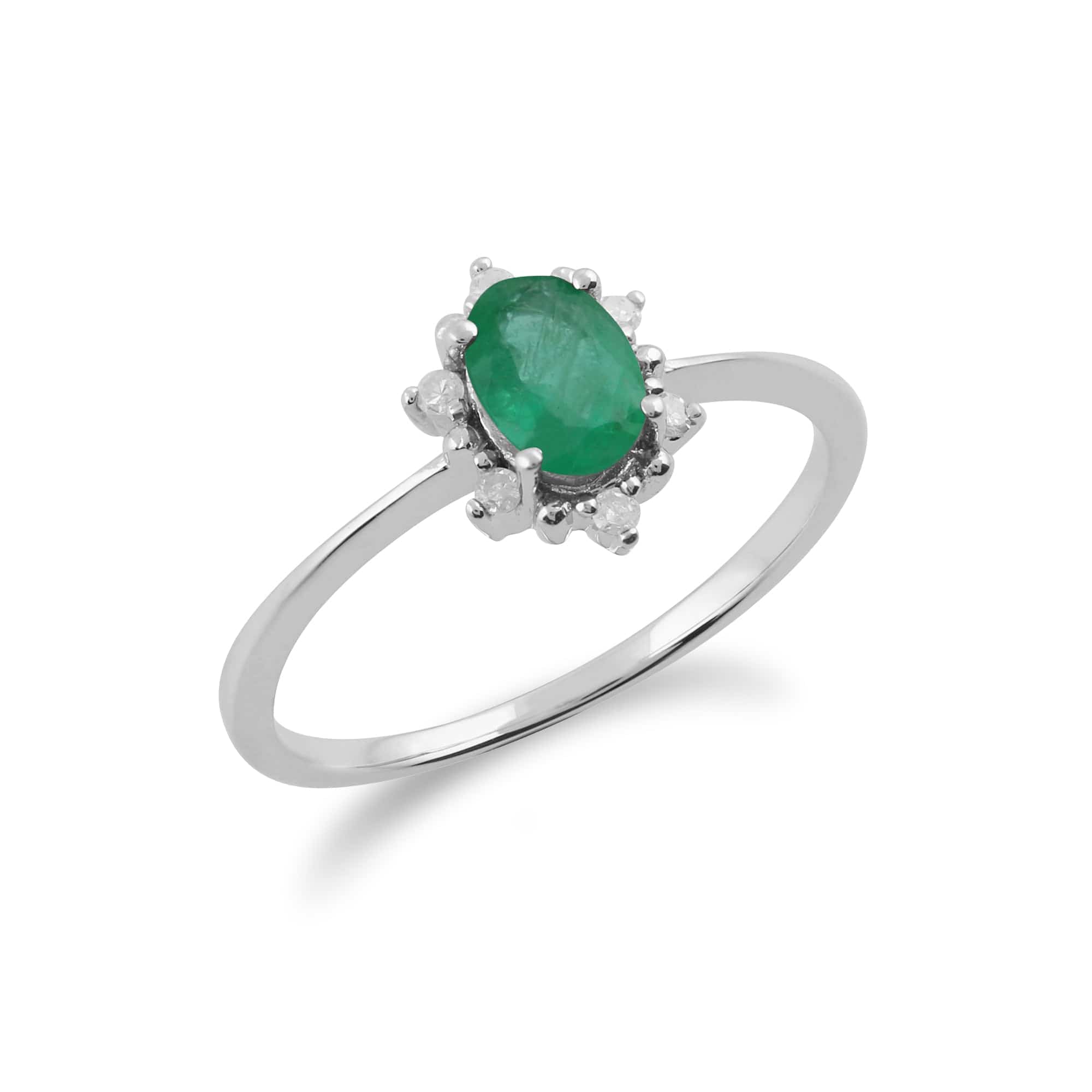 Gemondo 9ct White Gold 0.47ct Emerald & Diamond Oval Cluster Ring Image 2