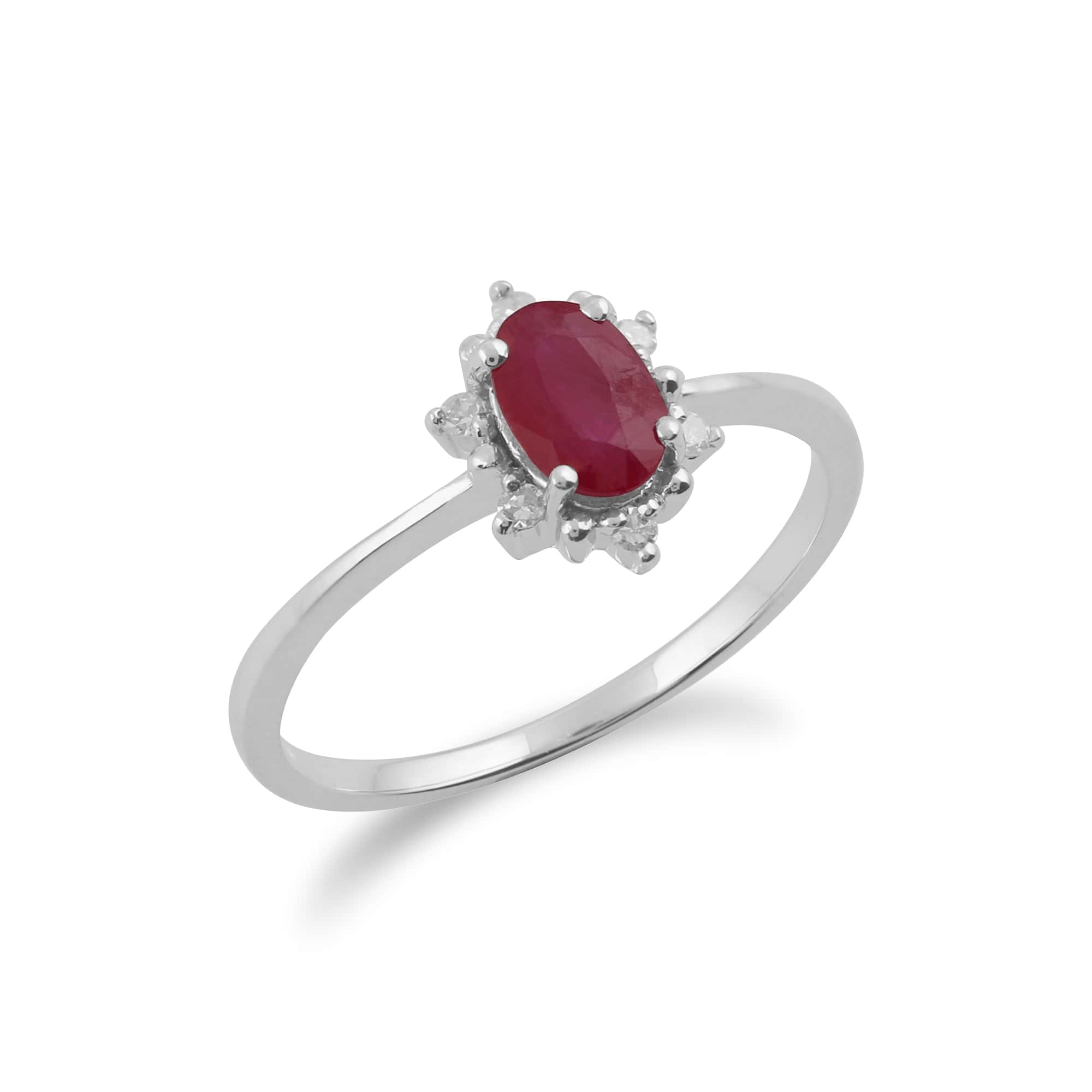 Gemondo 9ct White Gold 0.63ct Ruby & Diamond Oval Cluster Ring Image 2